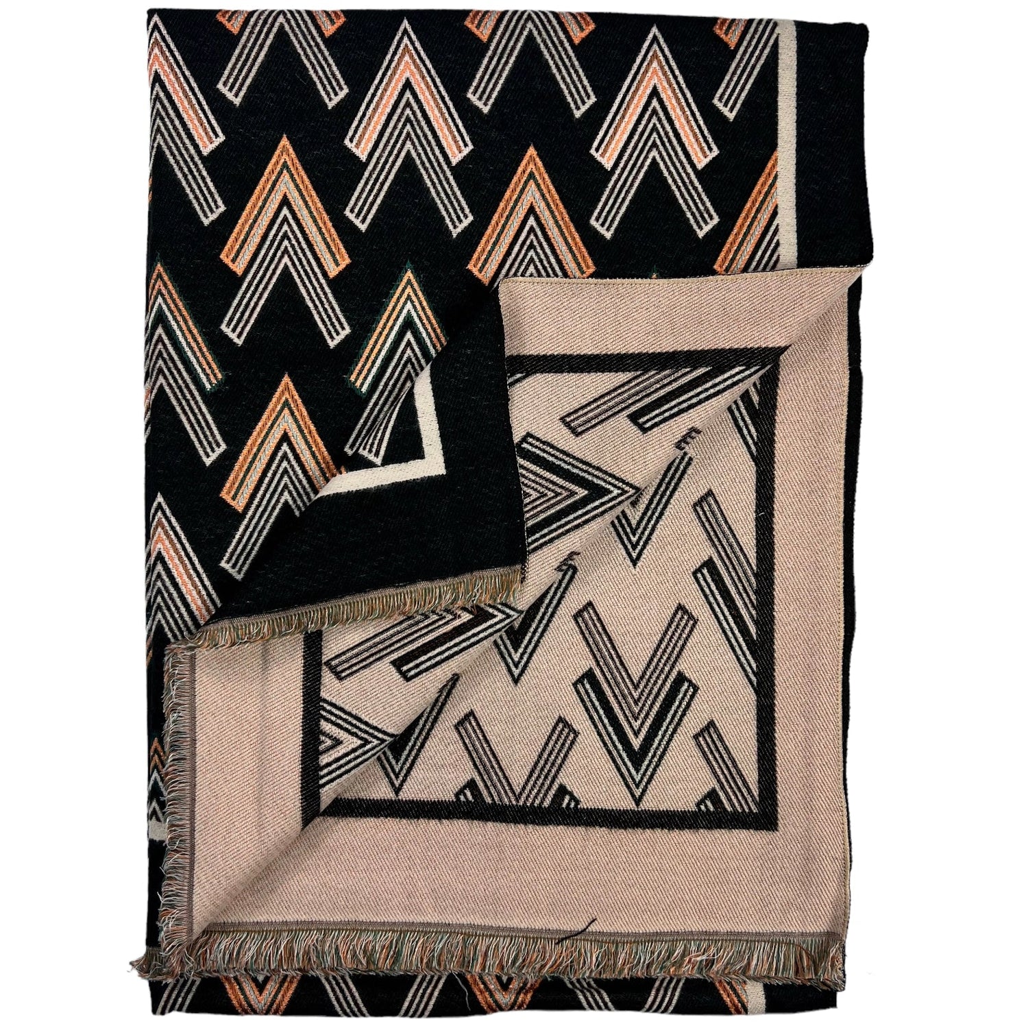 Multi Colourful Revisable Arrow Print Winter Scarf with Fringes - Black