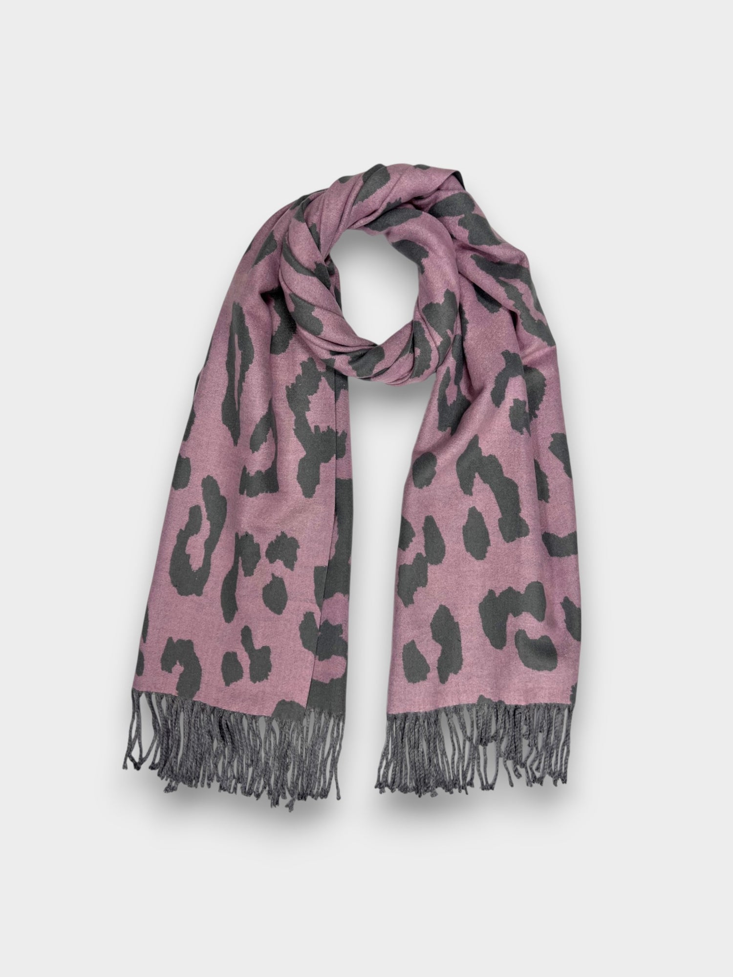 Leopard Print Cashmere Blend Winter Scarf with Tassels - Default Title