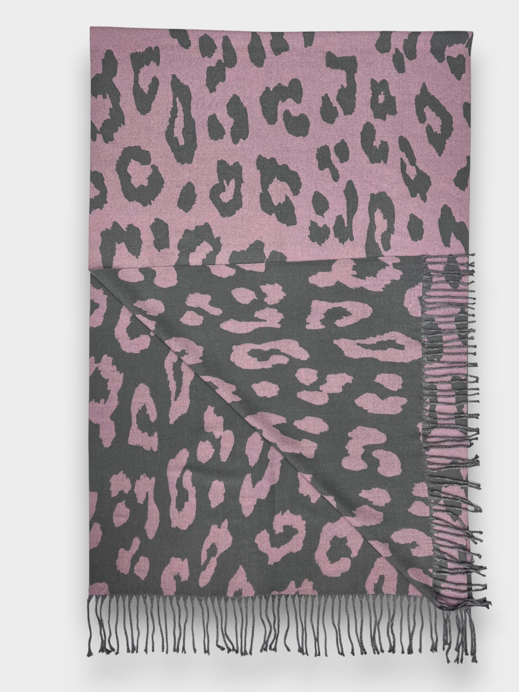 Leopard Print Cashmere Blend Winter Scarf with Tassels