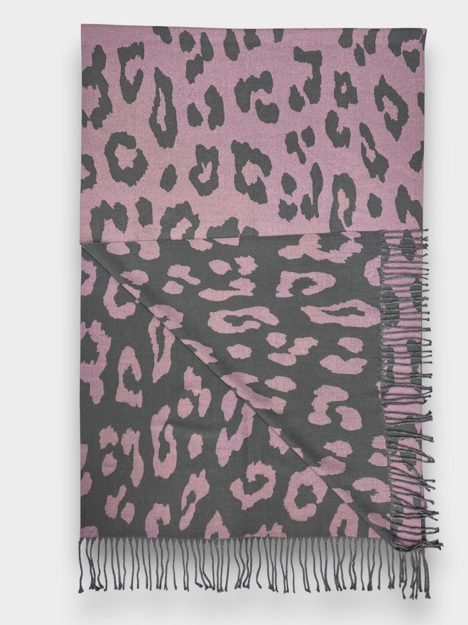 Leopard Print Cashmere Blend Winter Scarf with Tassels
