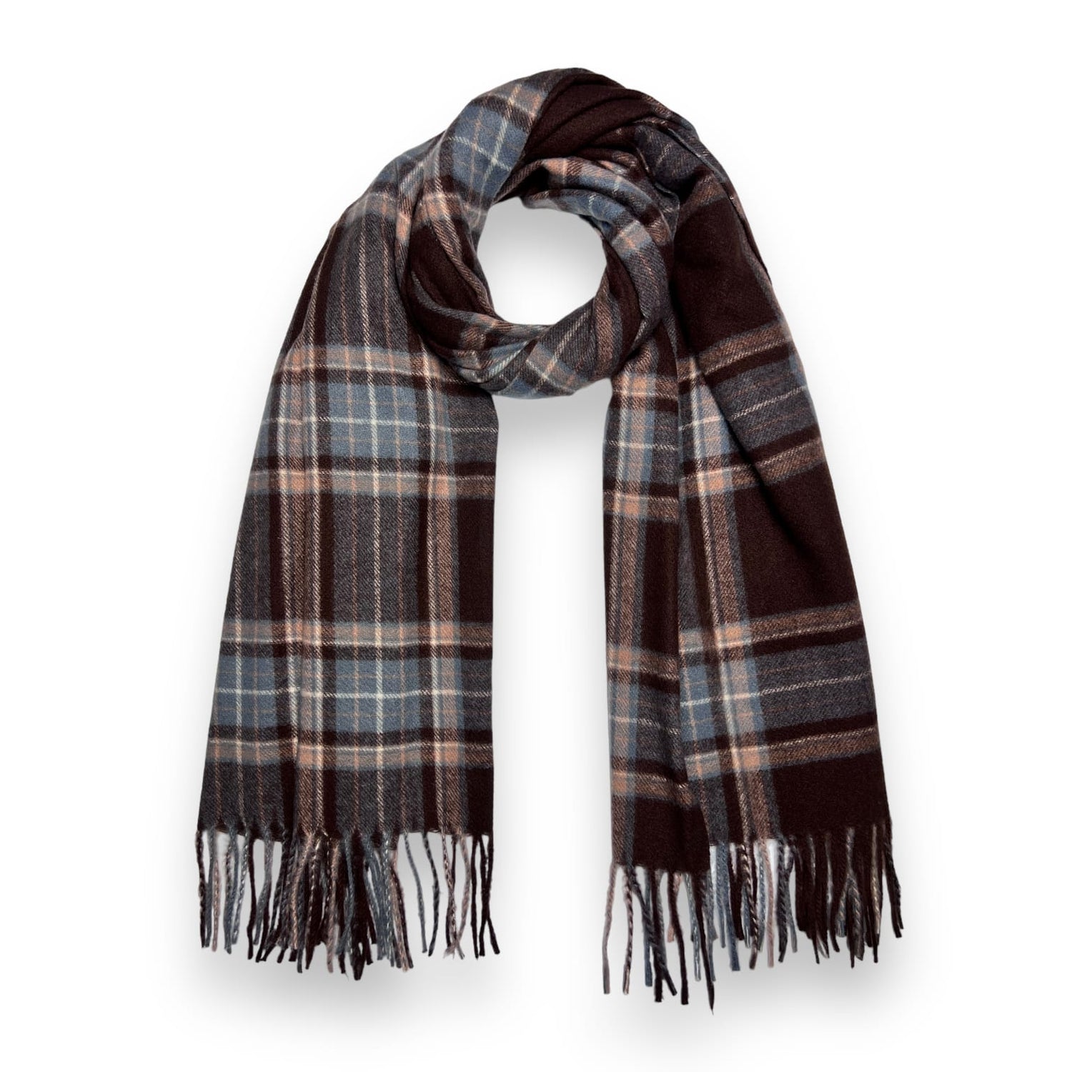 Tasselled Tartan Woven Winter Scarf - Brown