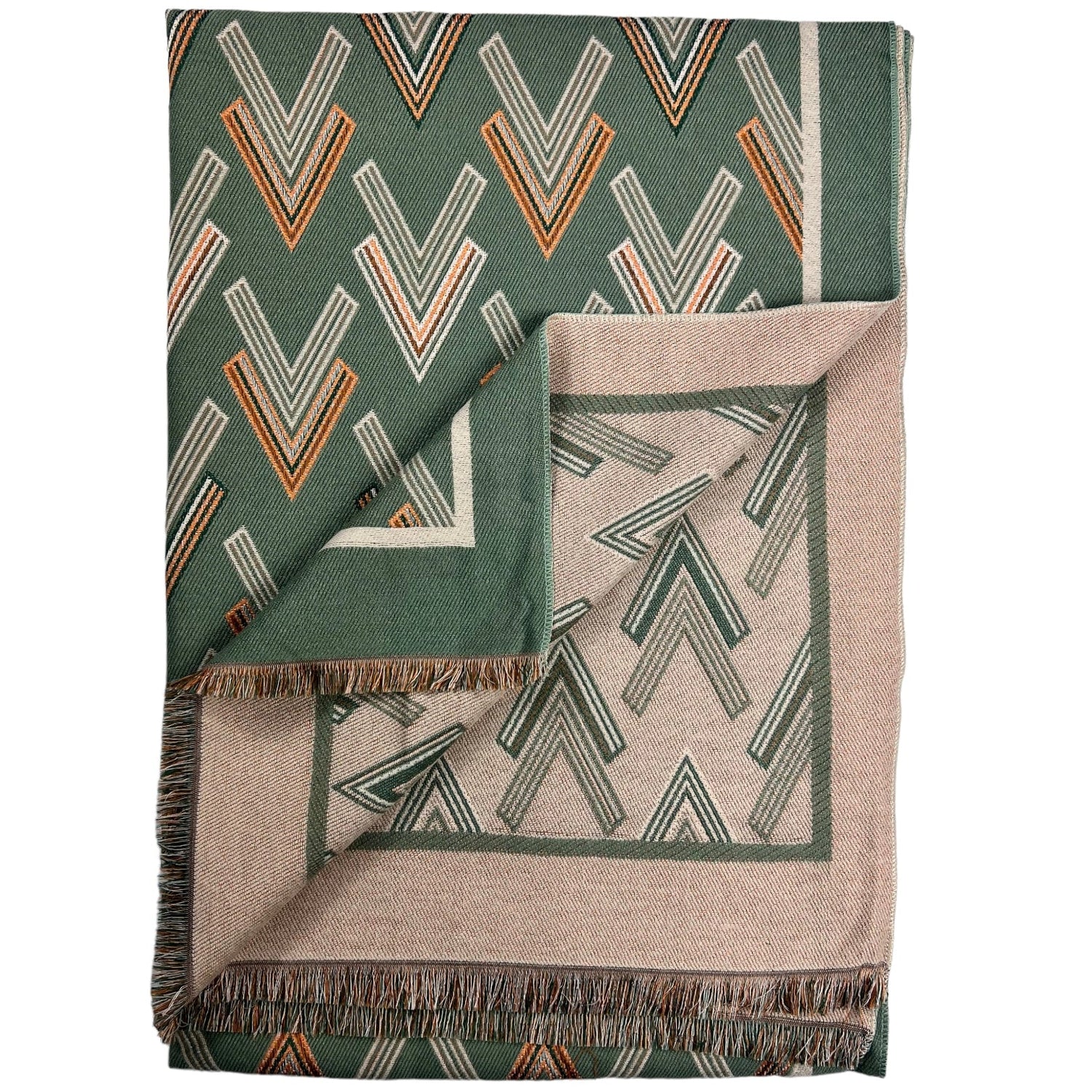 Multi Colourful Revisable Arrow Print Winter Scarf with Fringes - Mint Green