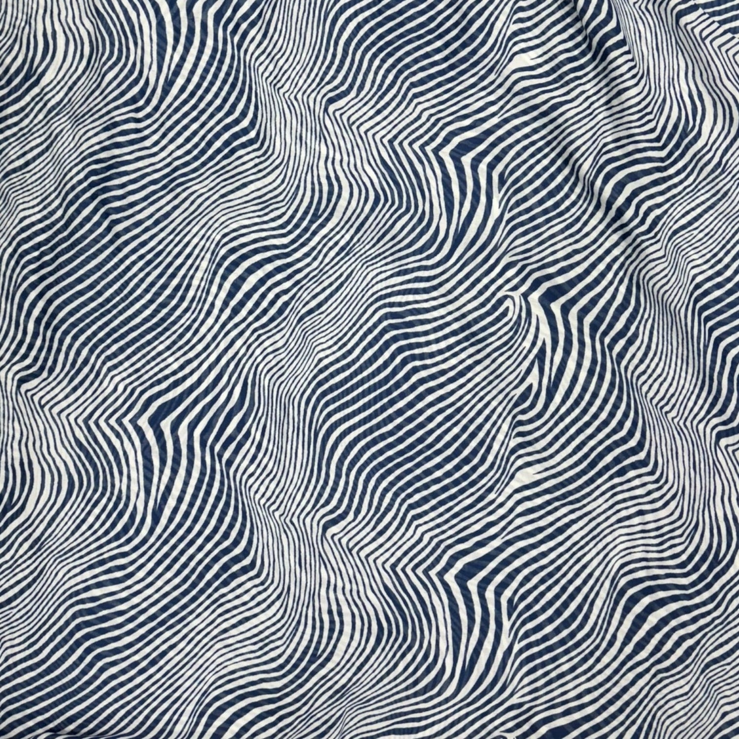 Zebra print stripes scarf with tassels - Navy