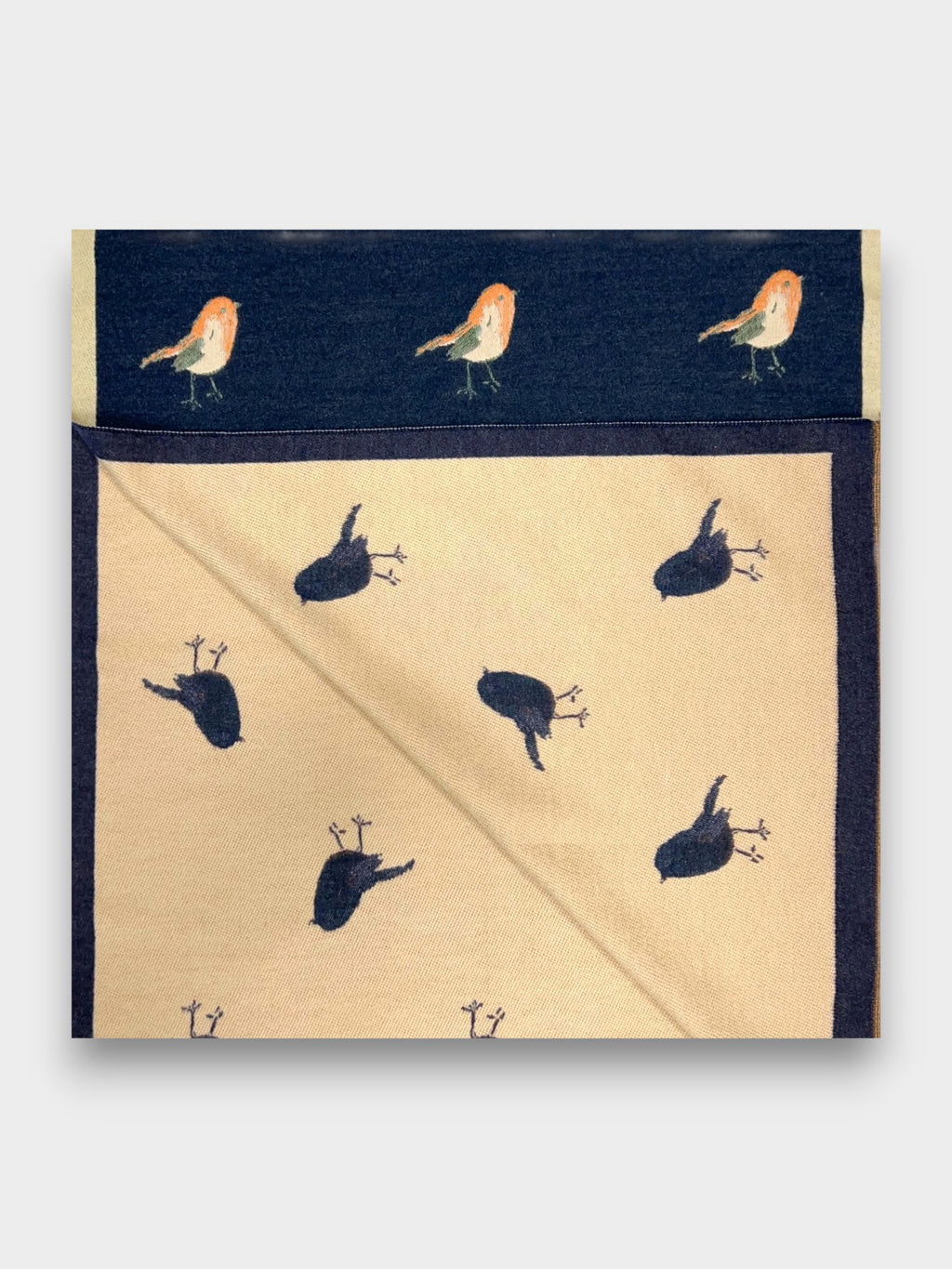 Robin Embroidered Print Winter Scarf on Reversible Cashmere Blend