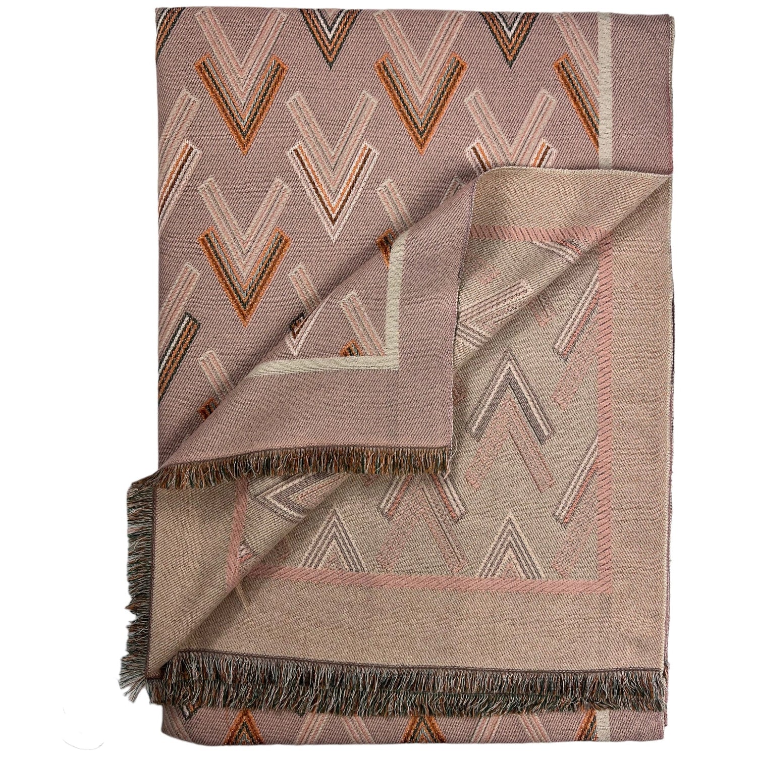 Multi Colourful Revisable Arrow Print Winter Scarf with Fringes - Pink