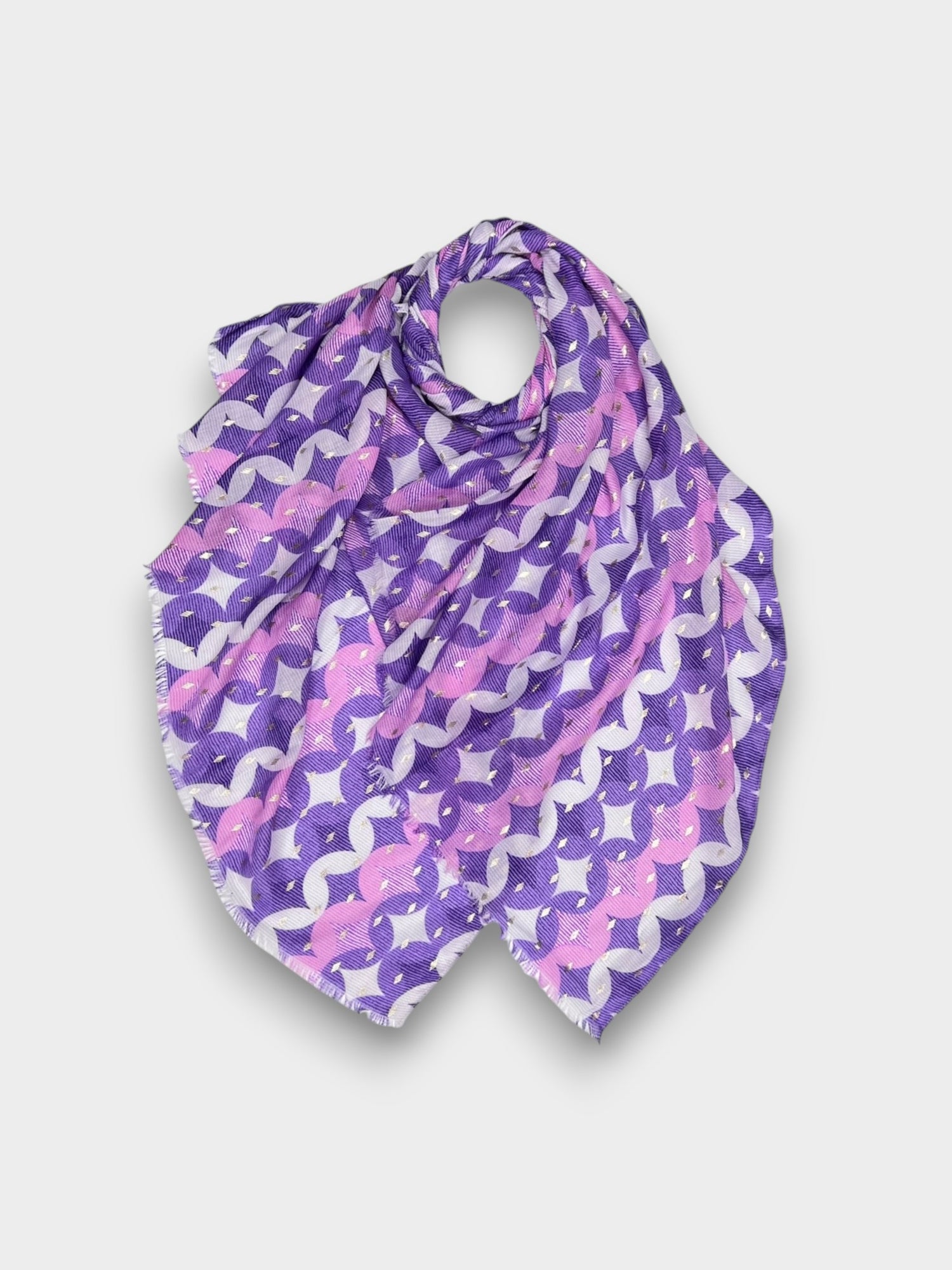 Retro printed style scarf with stars - Purple