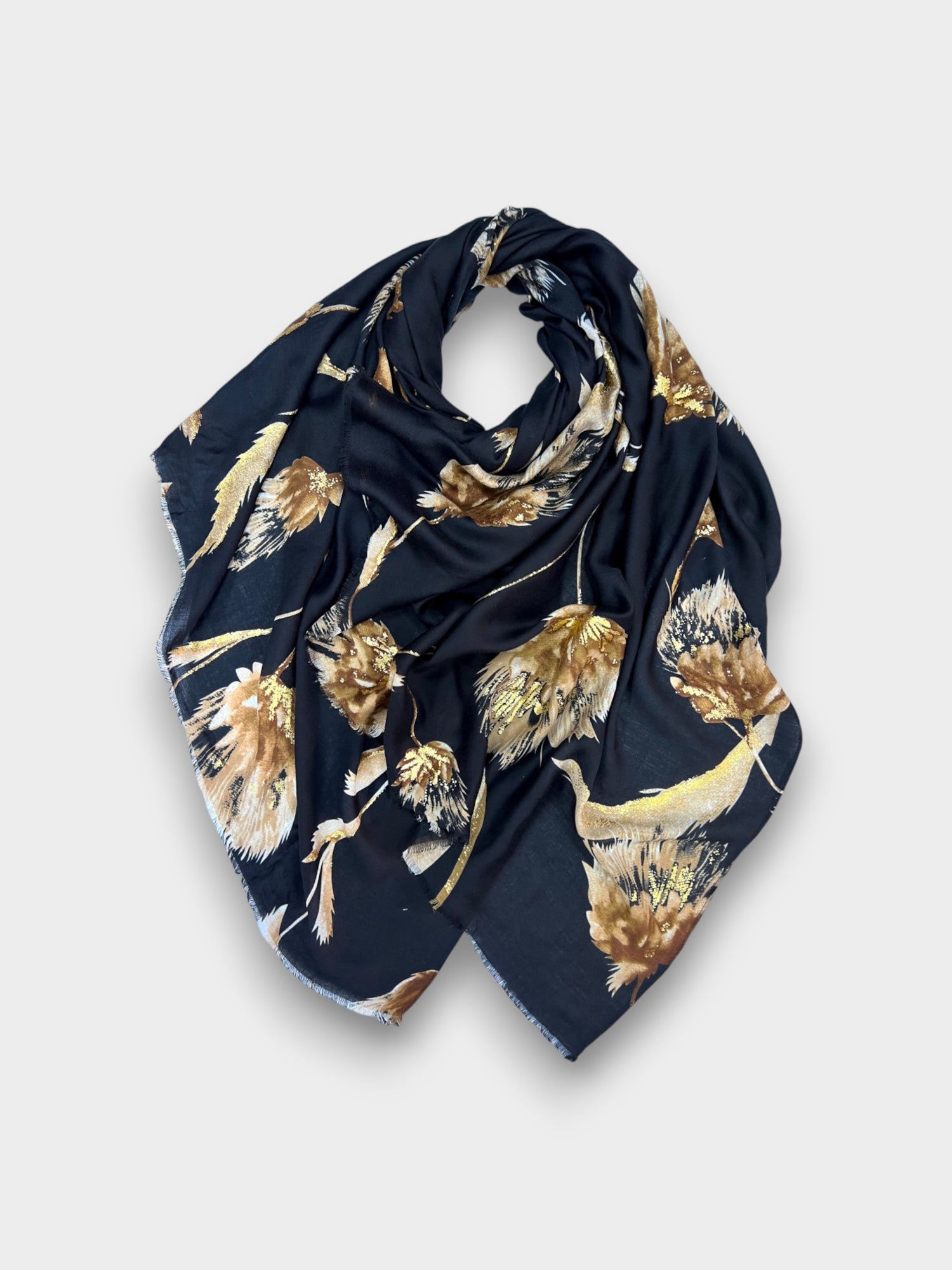 Printed Dusty Miller Flower Scarf - Black