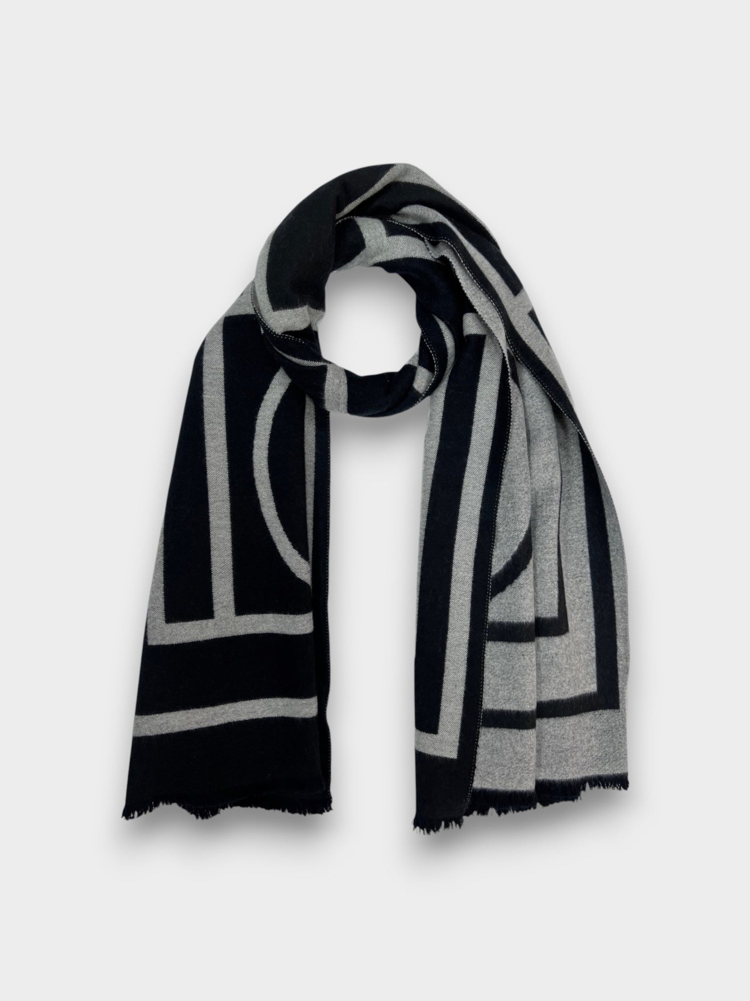 Geometric reversible cashmere mix winter scarf - Black