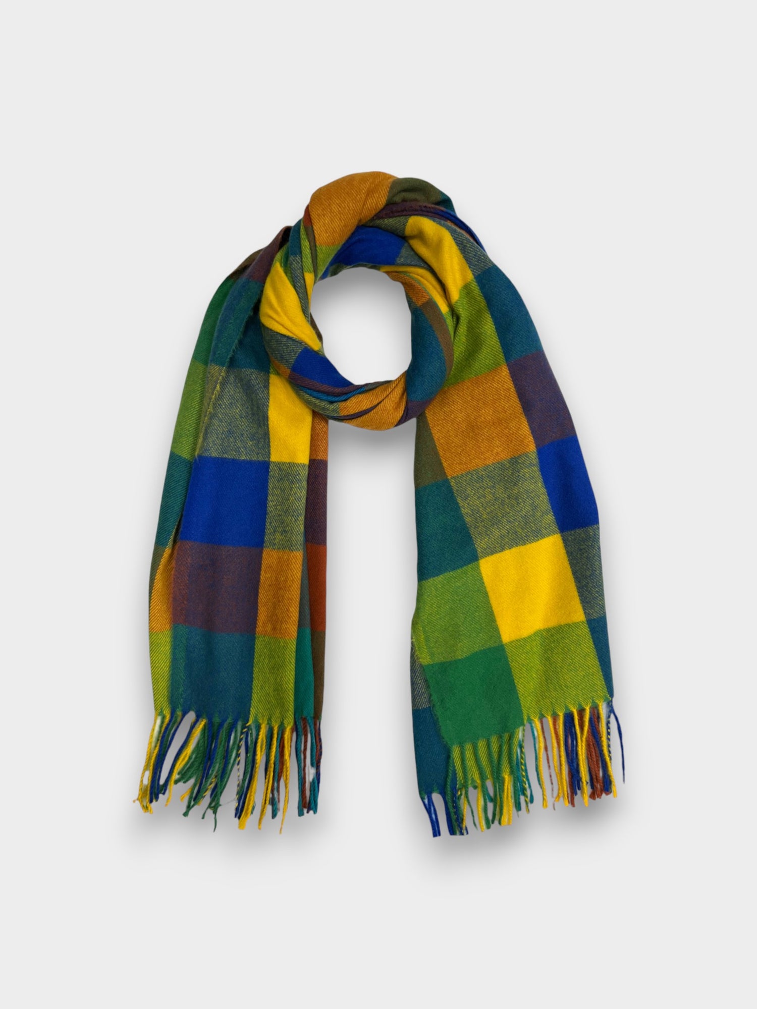 Printed Classic Colourful Woolmix Small Checks Winter Scarf With Tassels - Tropical
