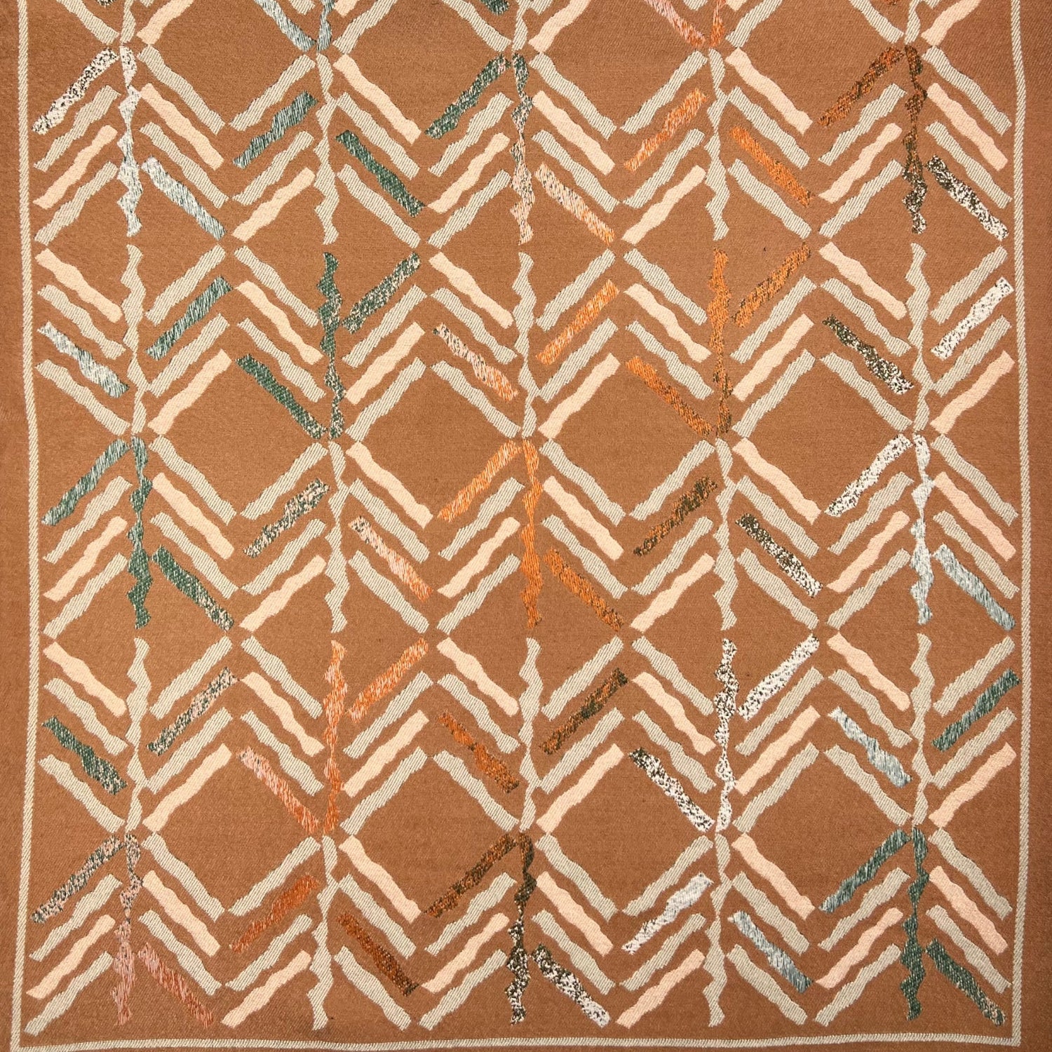 Multi Colourful Arrow Winter Scarf with Revisable Print and Fringes - Beige