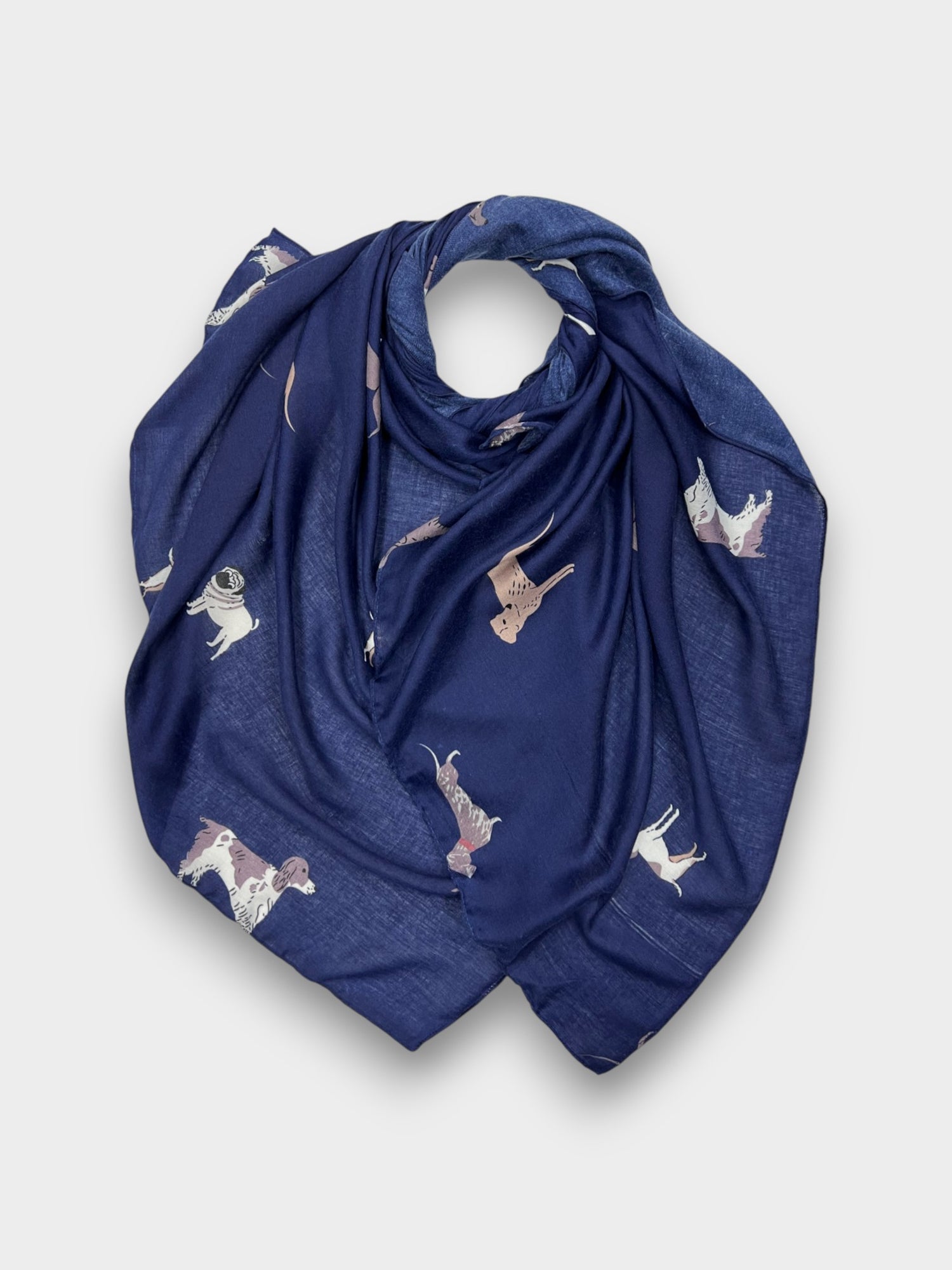 Printed Dog Pattern Scarf - Navy