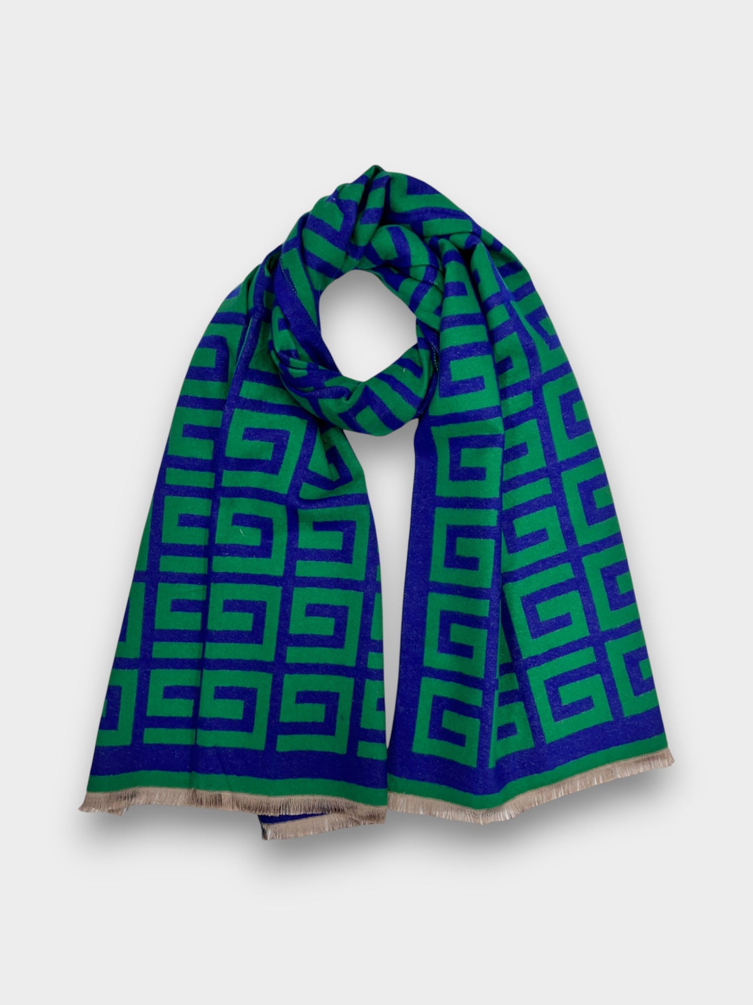 Maze 2 Tone Reversible cashmere blend Winter Scarf - Navy
