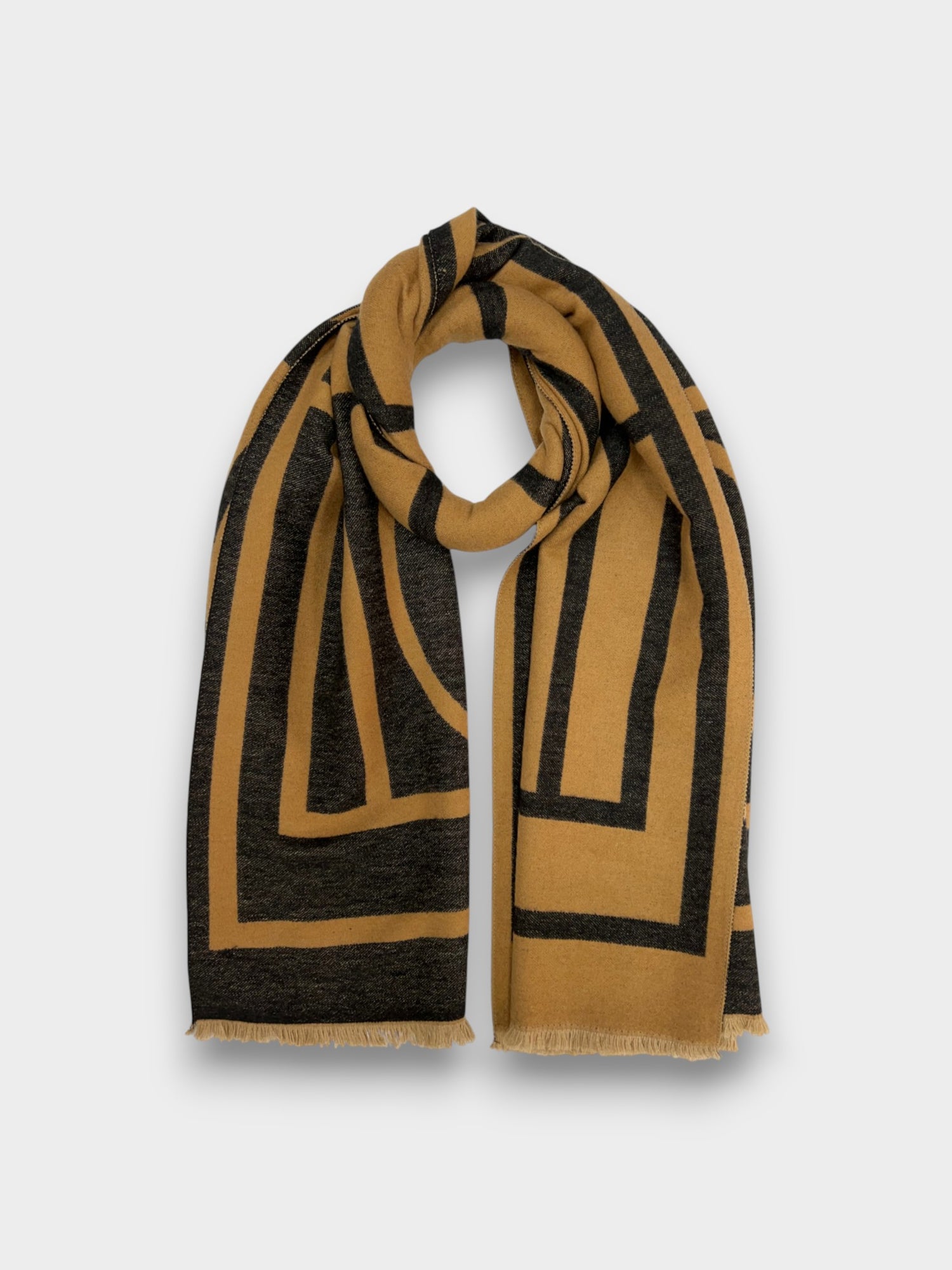 Geometric reversible cashmere mix winter scarf - Tan