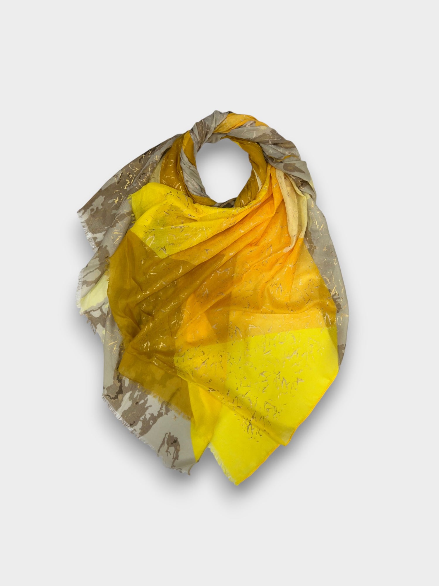 Printed Iceland With Silver Or Golden Patches Scarf - Yellow