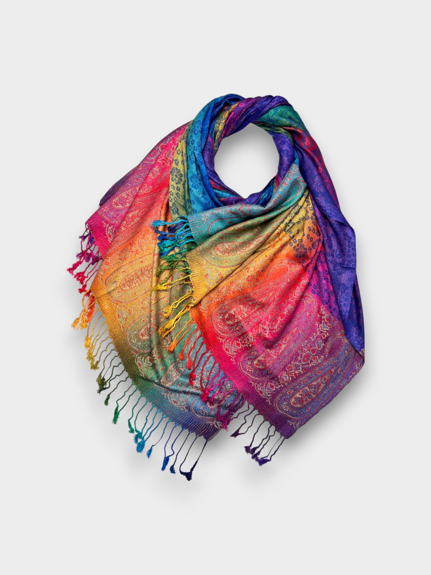 Pashmina - Rainbow Sakura Flower Print - Royal Blue