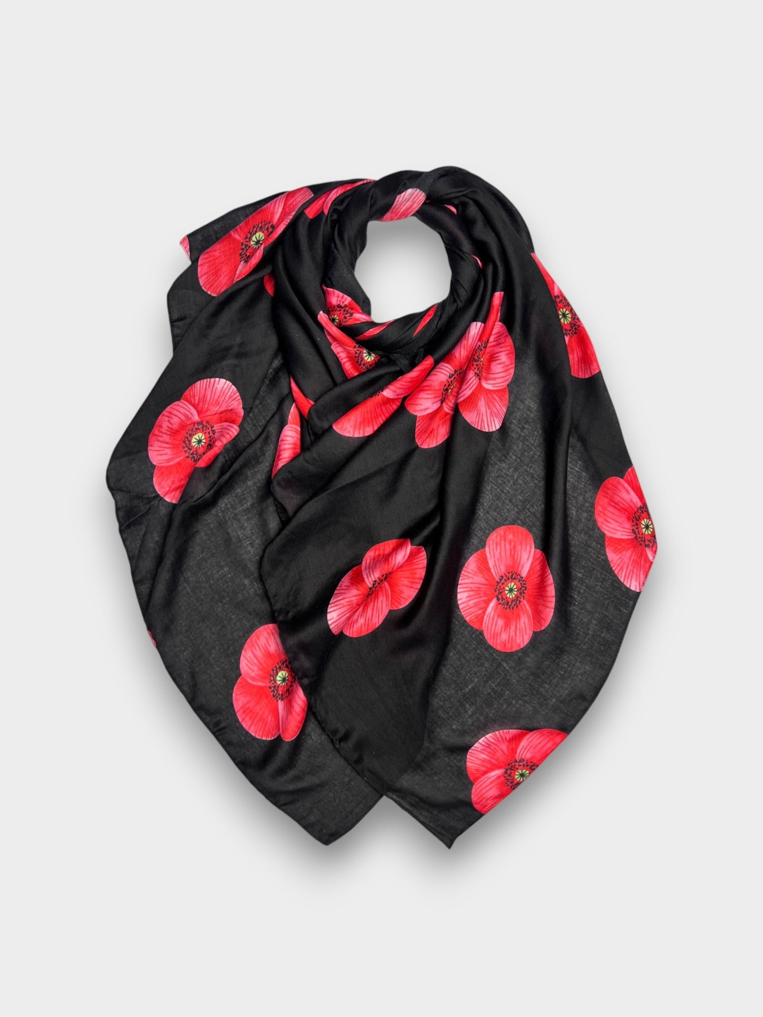 Poppy Printed Scarf - Black