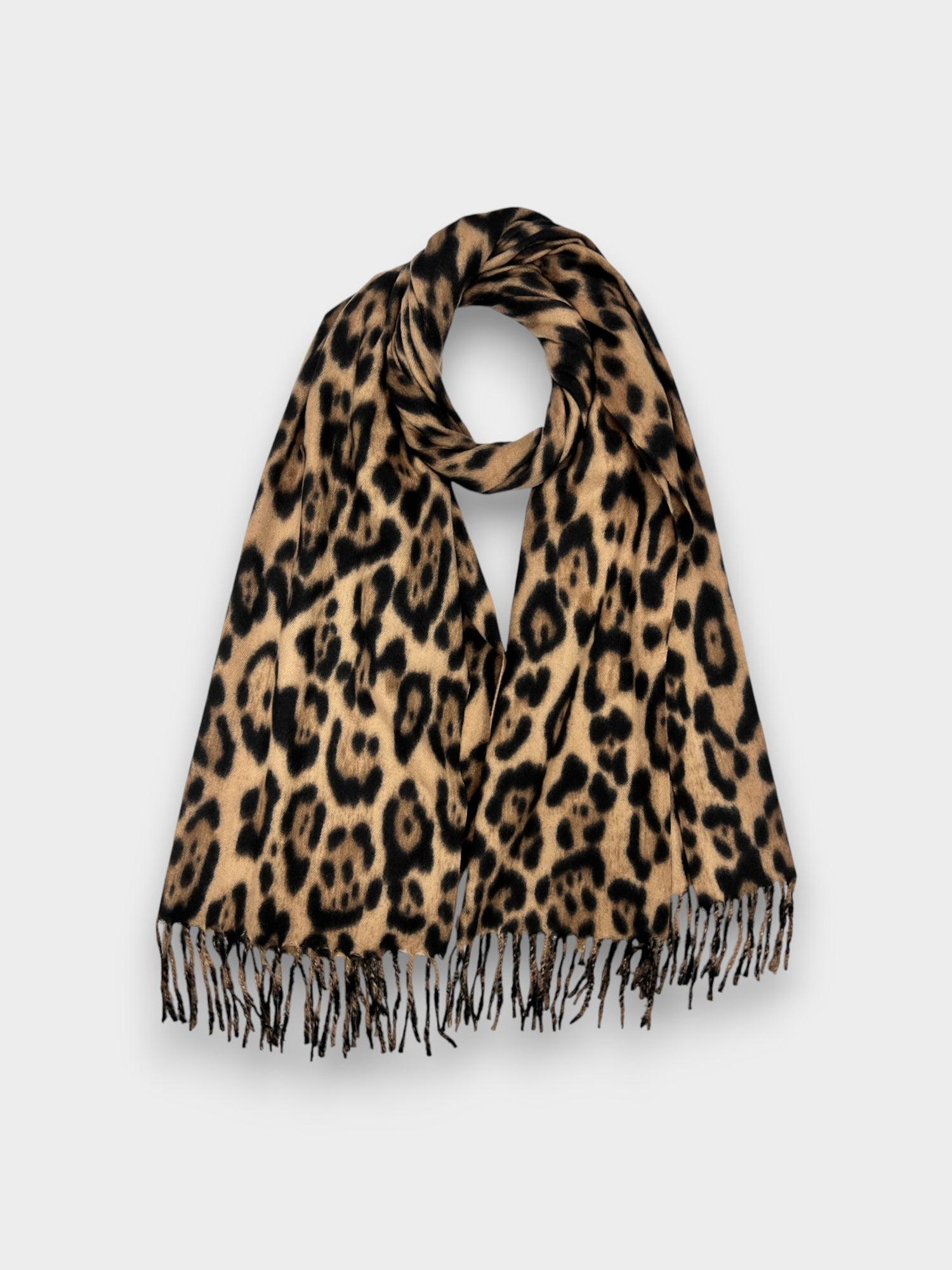 Classic leopard winter scarf with tassels on each end - Classic brown