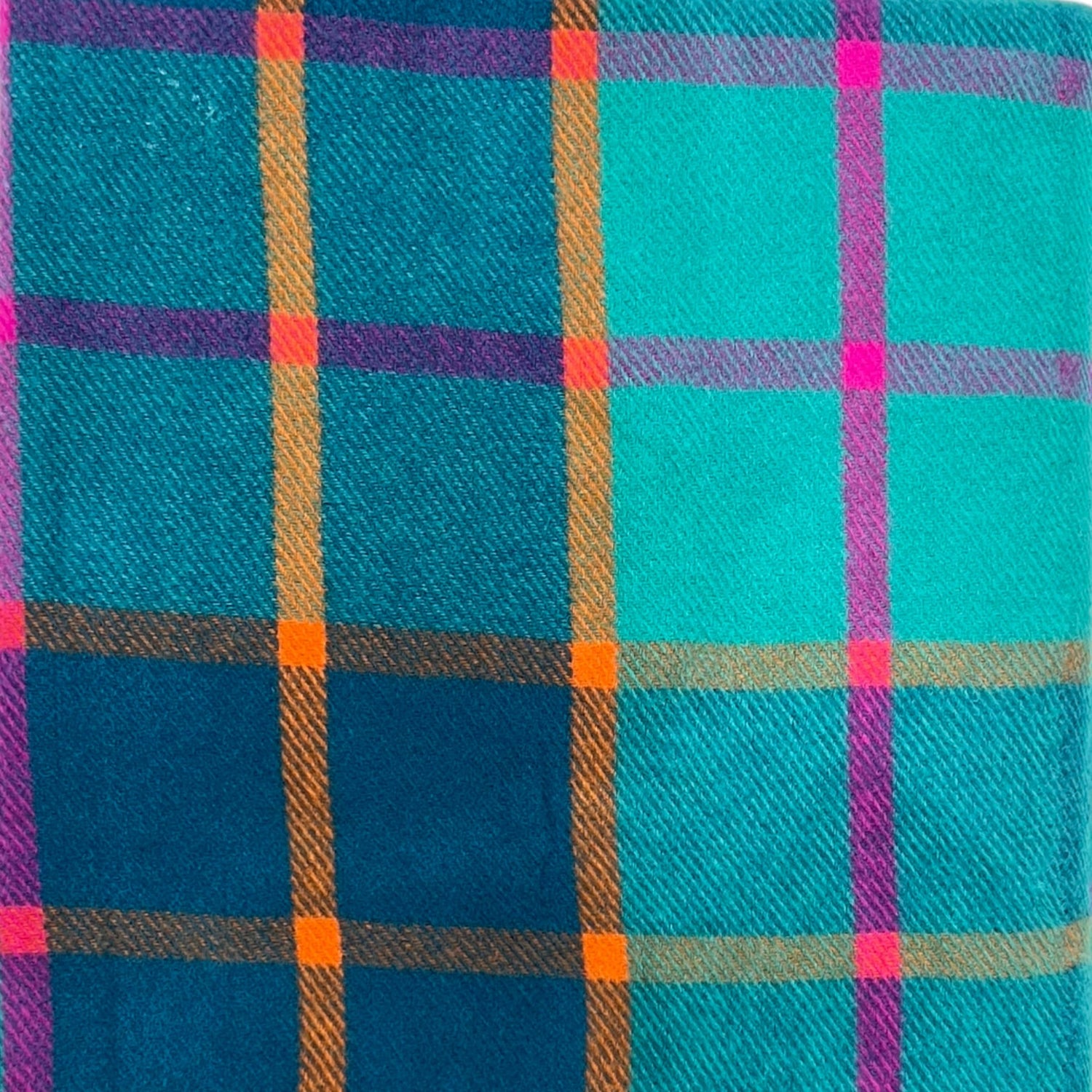 Festive check scarf in multi colours finished with tassels - Teal Green