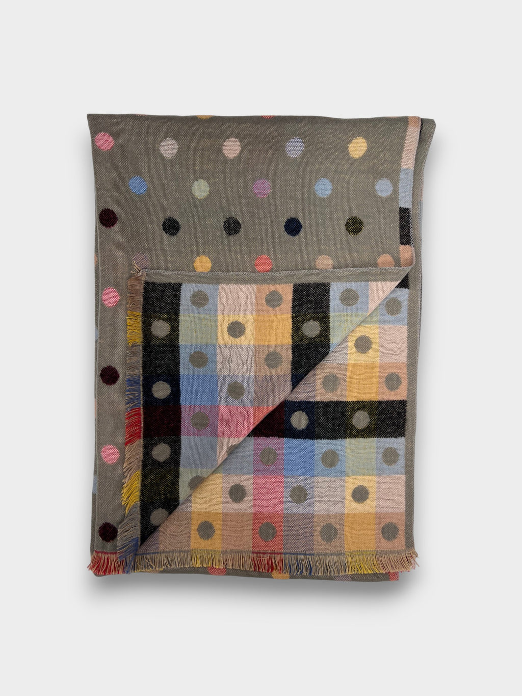 Printed Multi Colourful Revisable Dot Winter Scarves Finished With Fringes