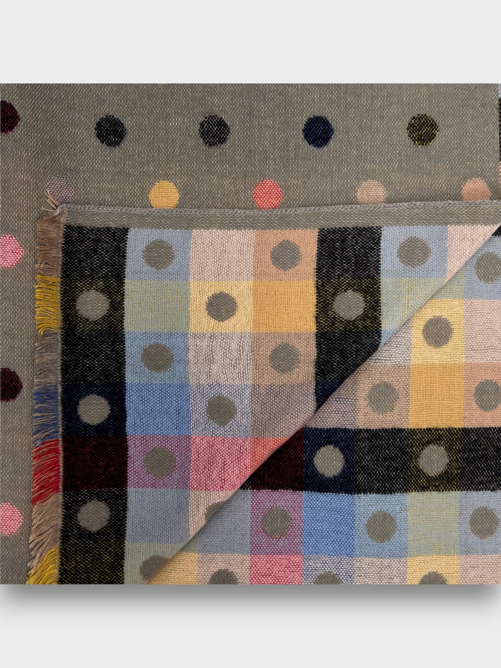 Printed Multi Colourful Revisable Dot Winter Scarves Finished With Fringes
