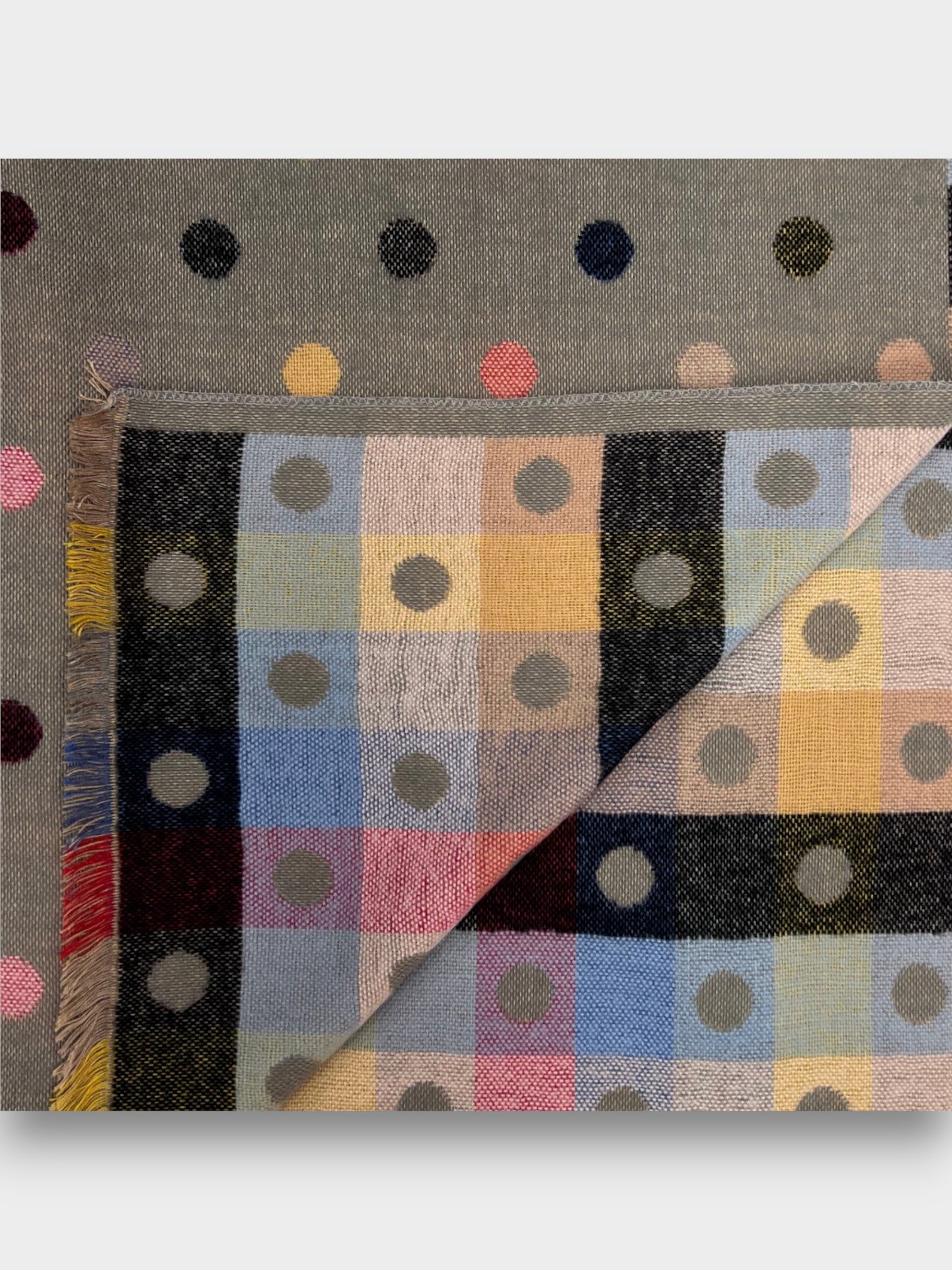 Printed Multi Colourful Revisable Dot Winter Scarves Finished With Fringes