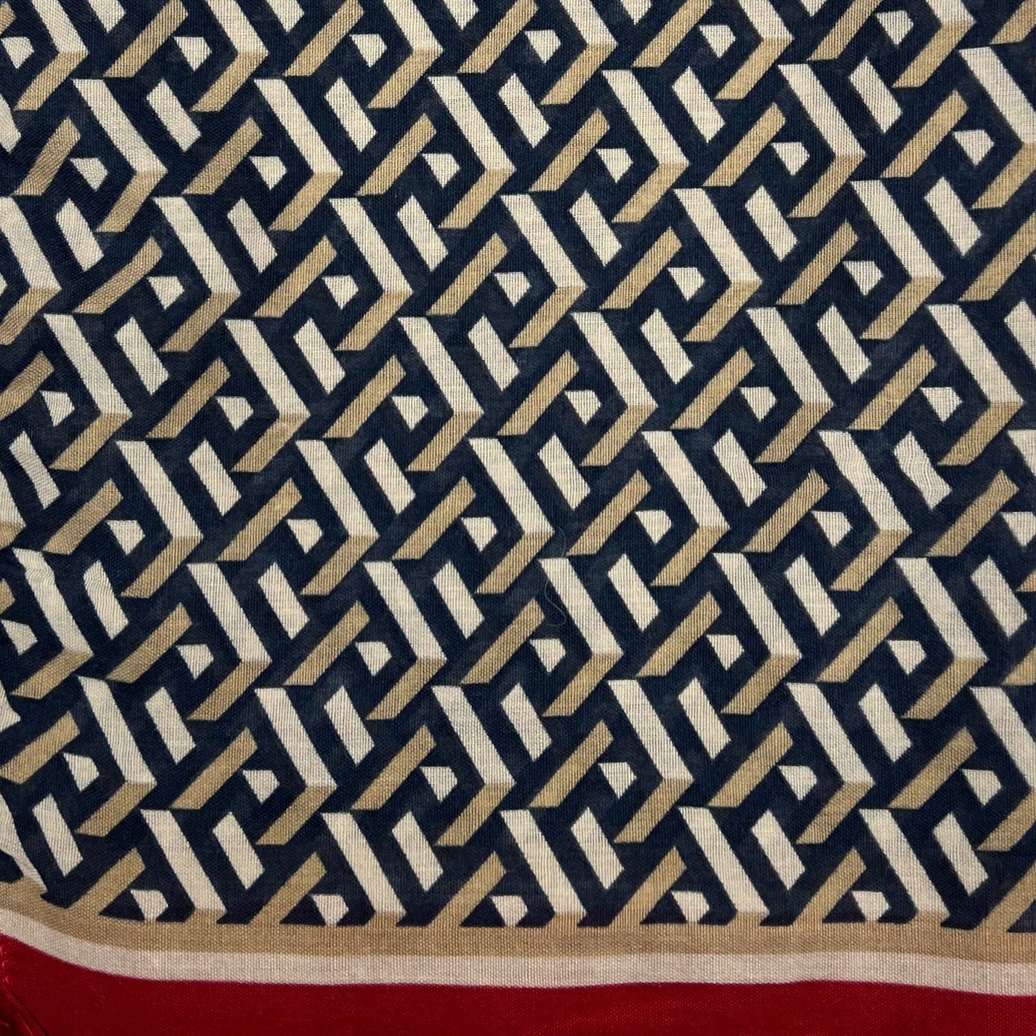 Printed Square Patterned Lightweight Scarf With Fringes - Red