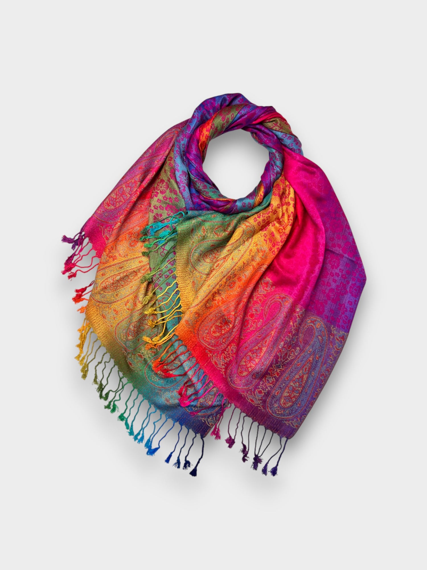Pashmina - Rainbow Sakura Flower Print - Hot Pink