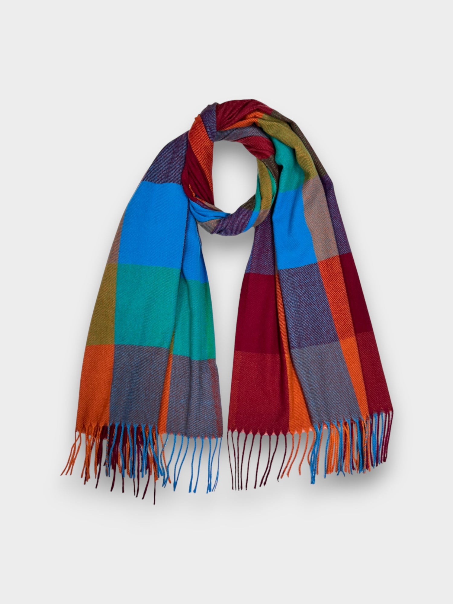 Super soft festive multi check scarf with tassels - Festive