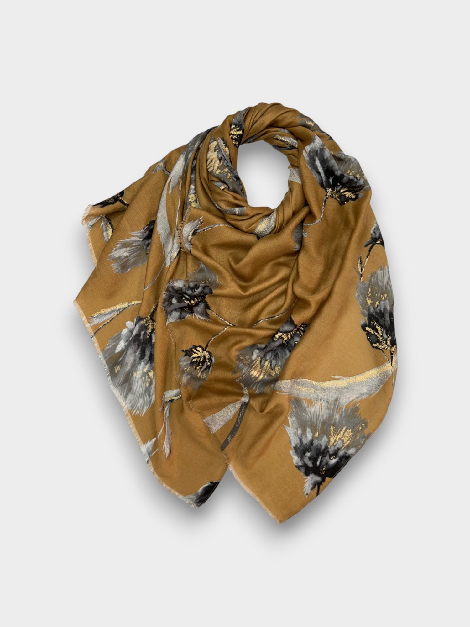Printed Dusty Miller Flower Scarf - Mocca