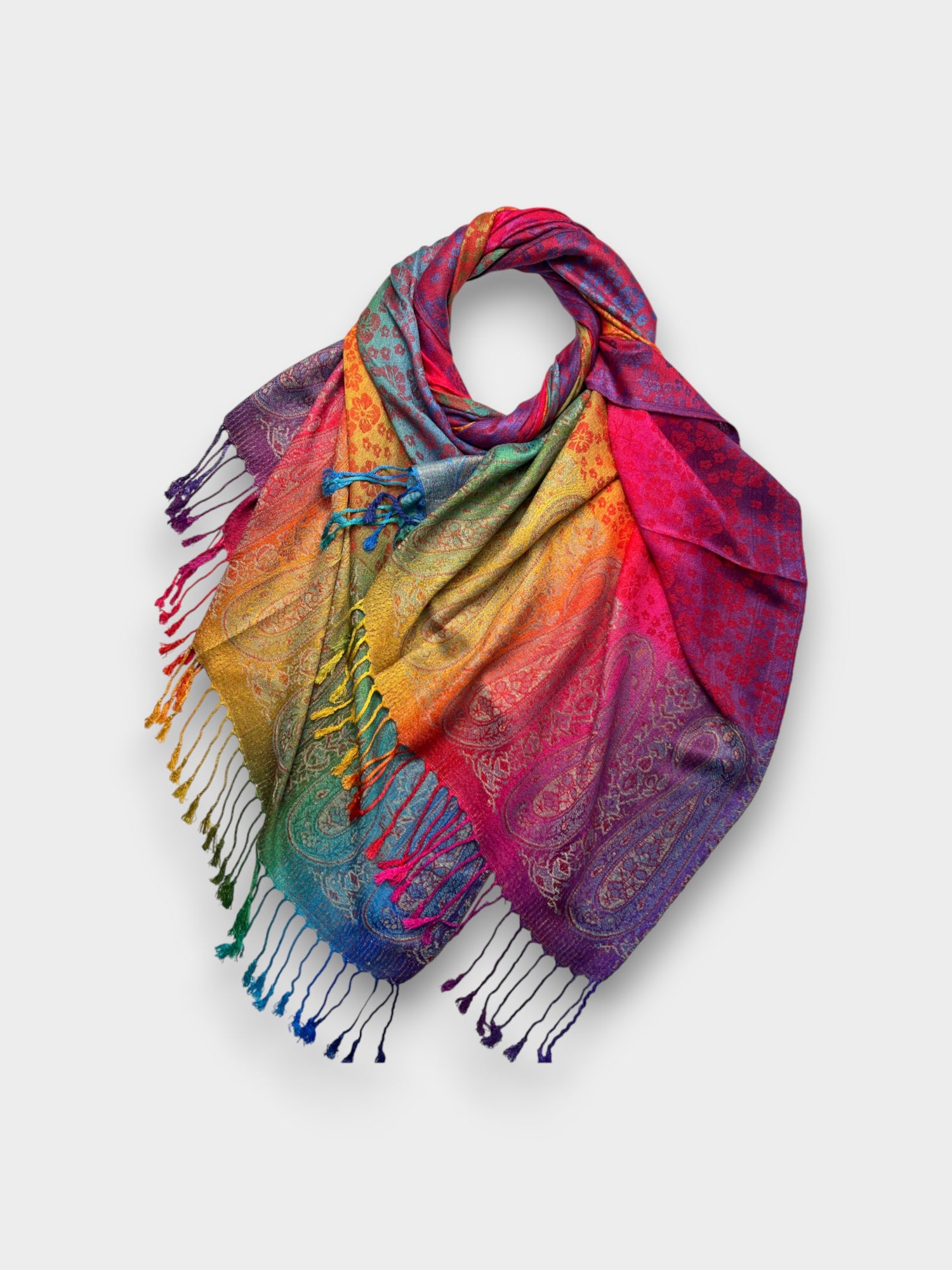 Pashmina - Rainbow Sakura Flower Print - Red
