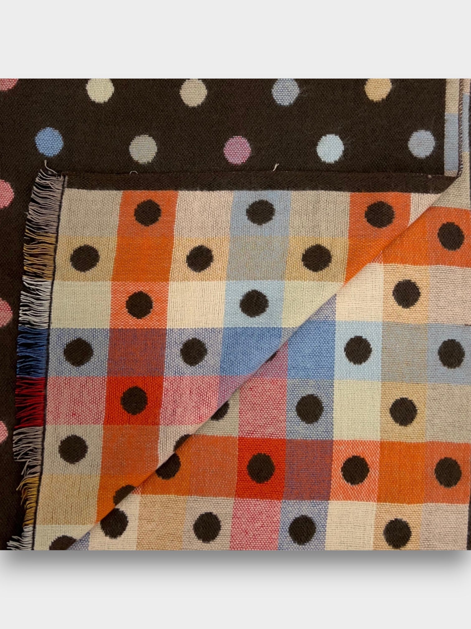Printed Multi Colourful Revisable Dot Winter Scarves Finished With Fringes