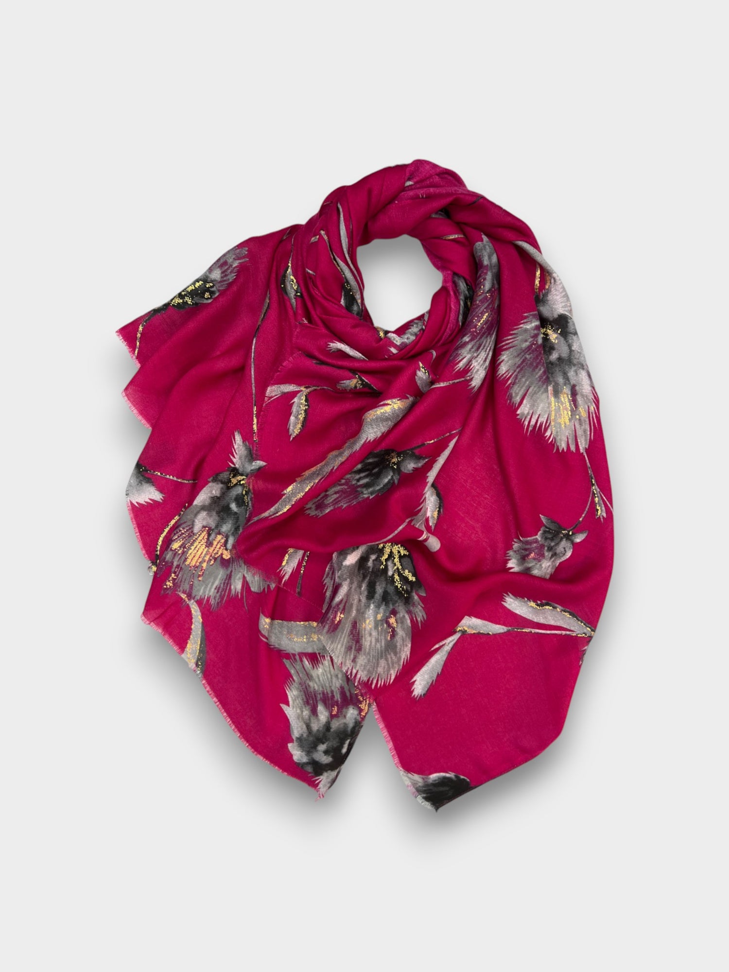 Printed Dusty Miller Flower Scarf - Hot Pink