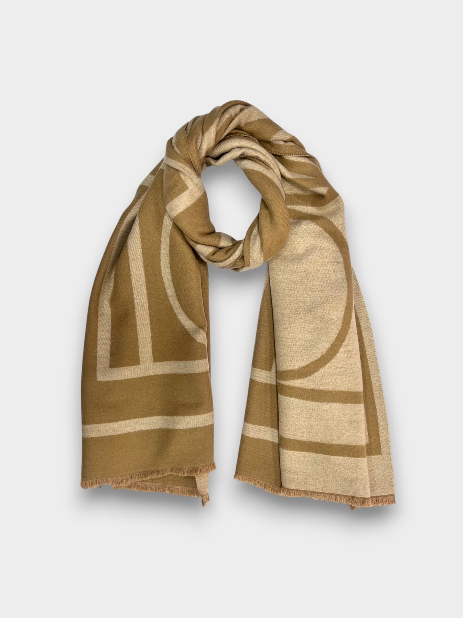 Geometric reversible cashmere mix winter scarf - Beige