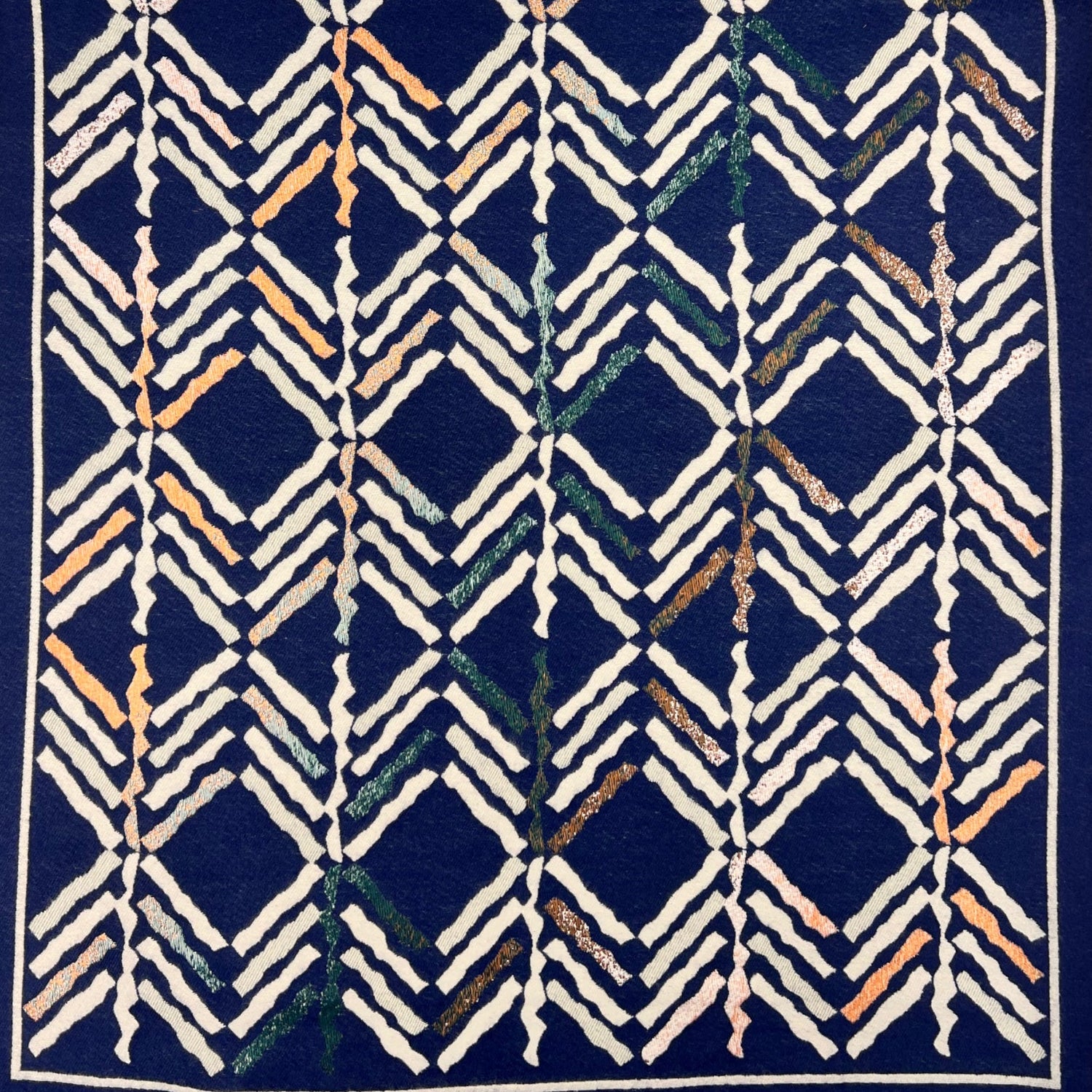 Multi Colourful Arrow Winter Scarf with Revisable Print and Fringes - Navy