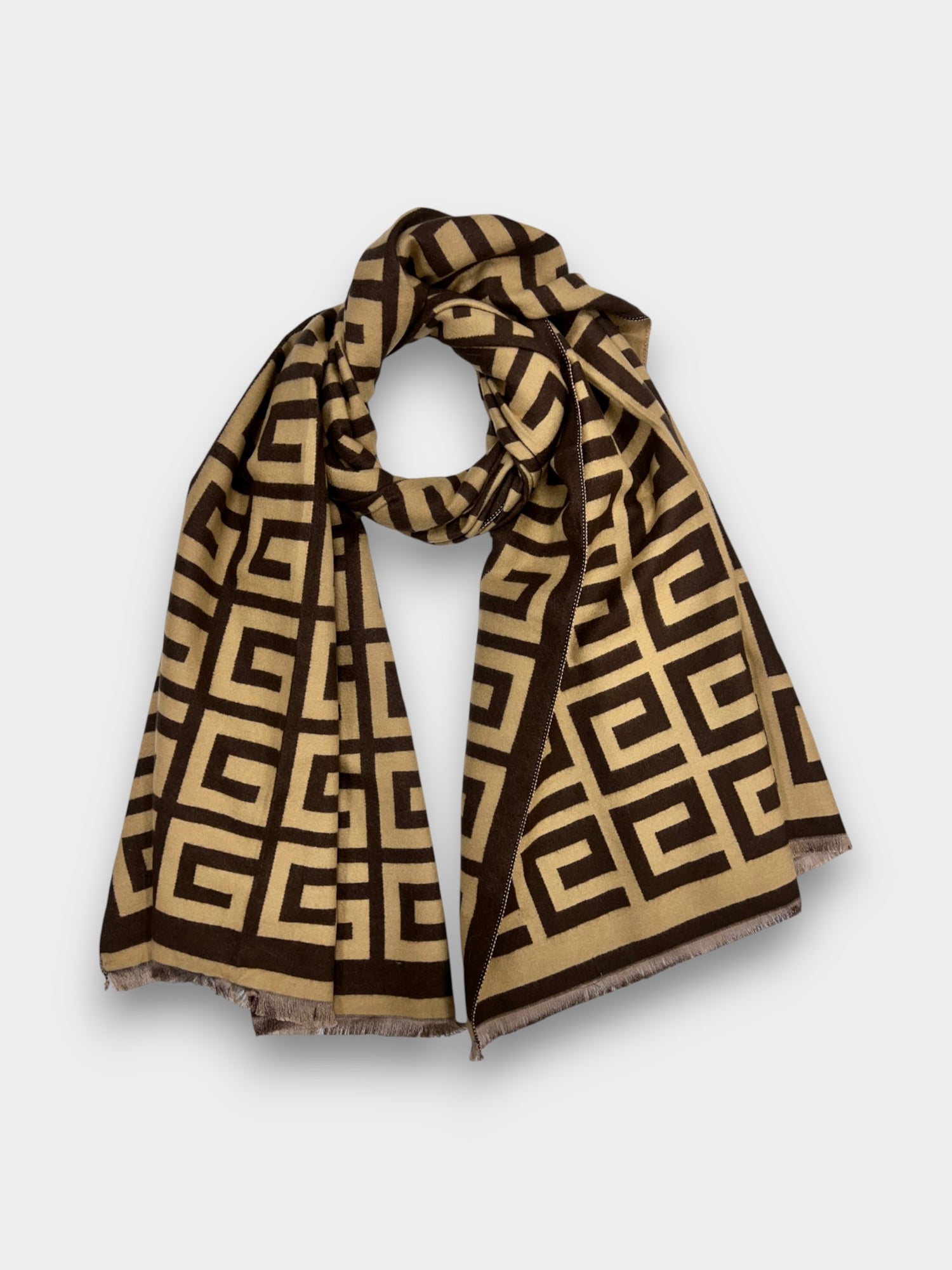 Maze 2 Tone Reversible cashmere blend Winter Scarf - Brown