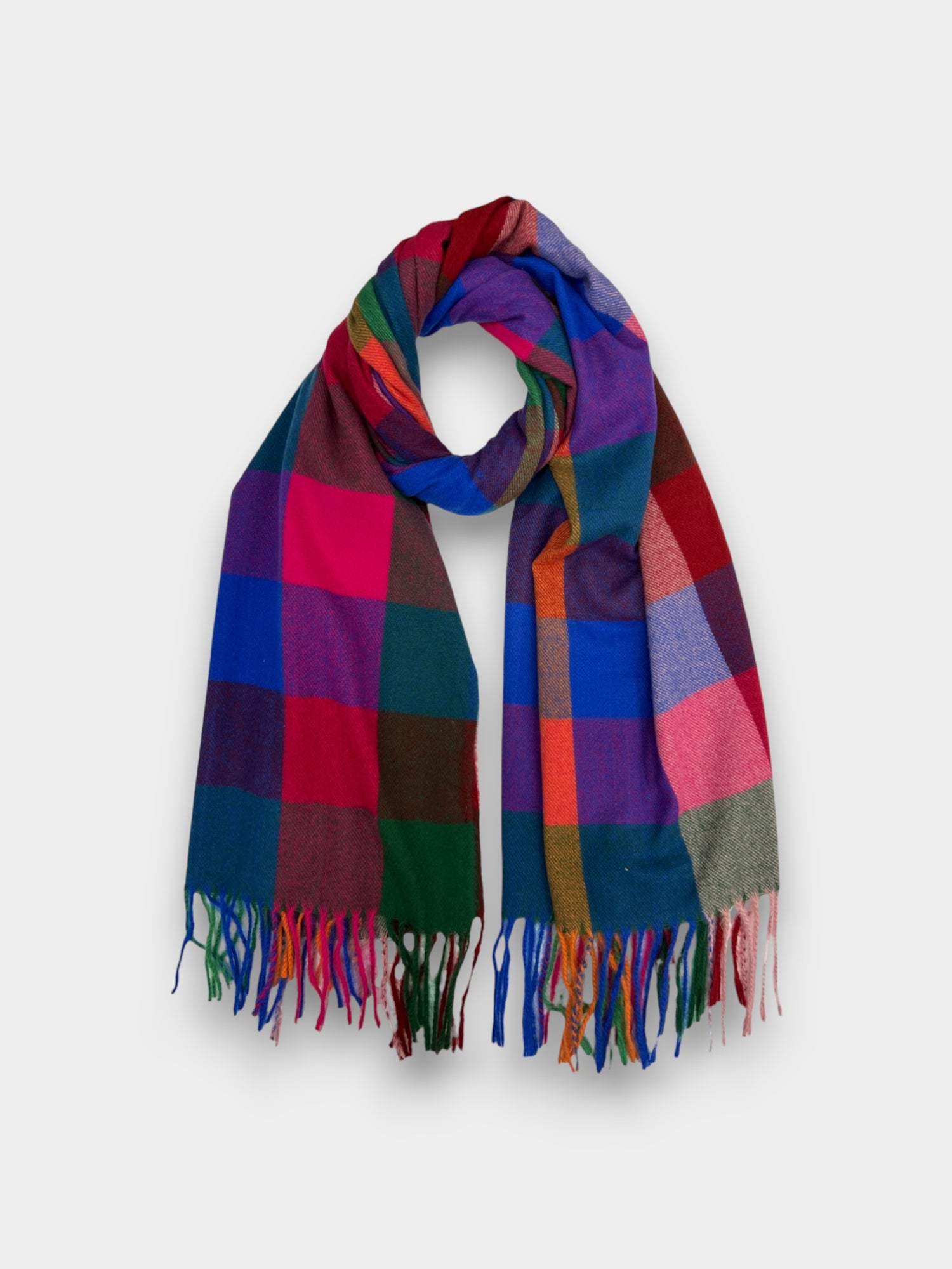 Printed Classic Colourful Woolmix Small Checks Winter Scarf With Tassels - Multi