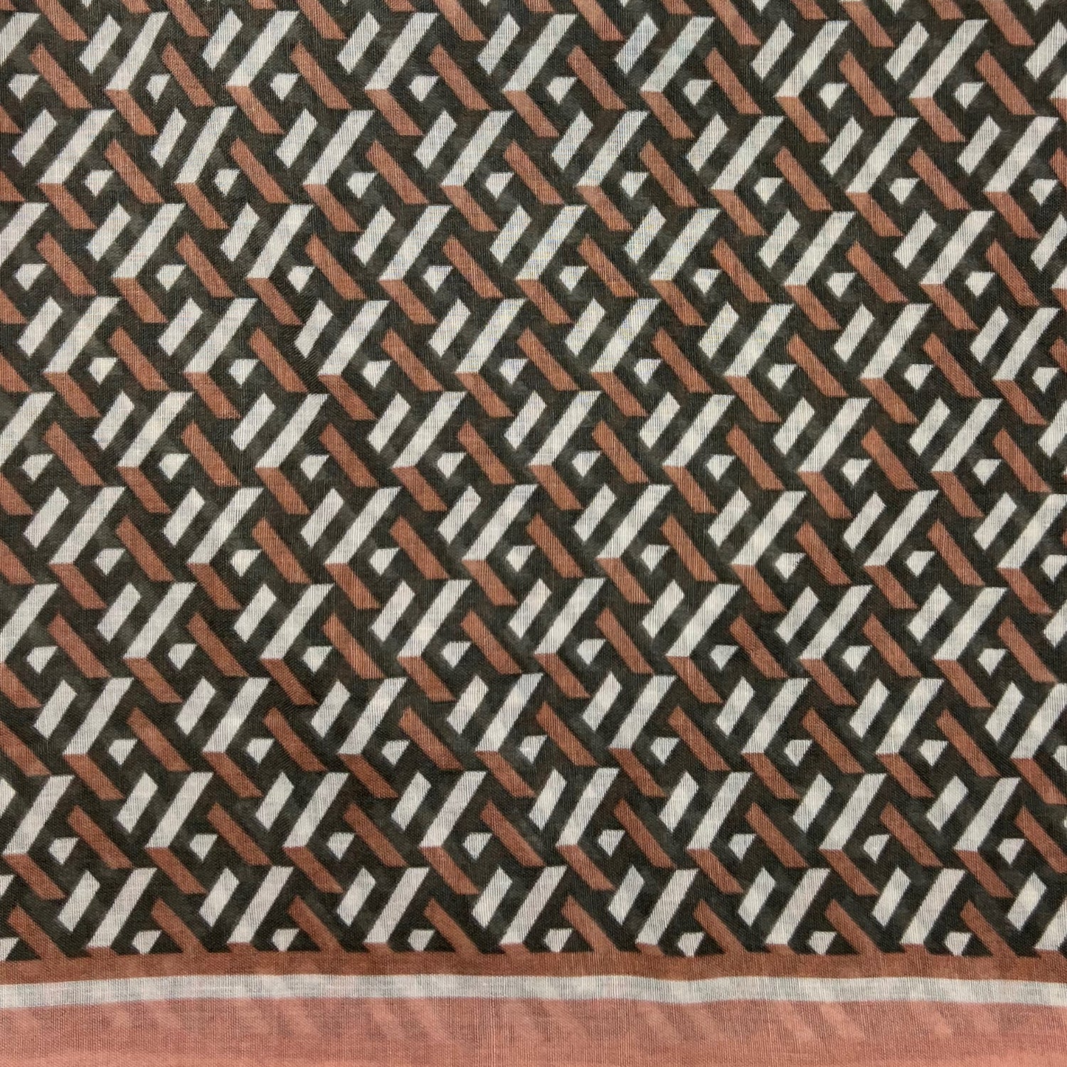 Printed Square Patterned Lightweight Scarf With Fringes - Pink