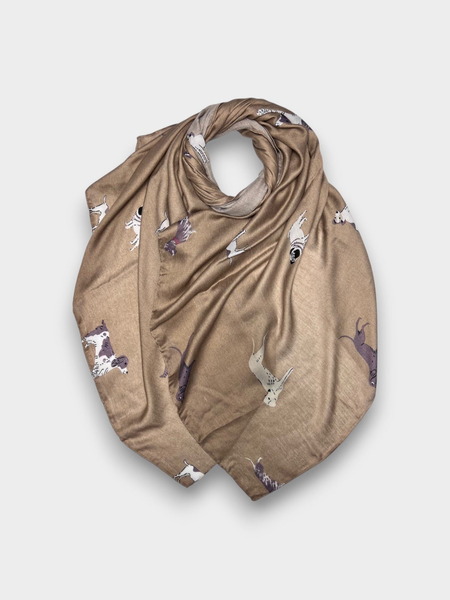 Printed Dog Pattern Scarf - Mocca