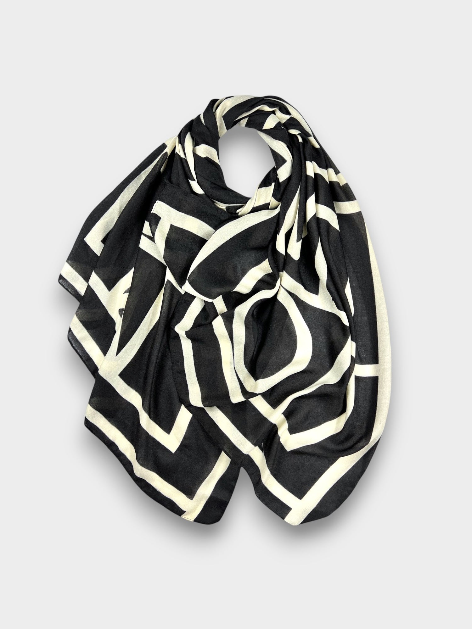 Printed Geometric Pattern In Lightweight Material Scarf - Black