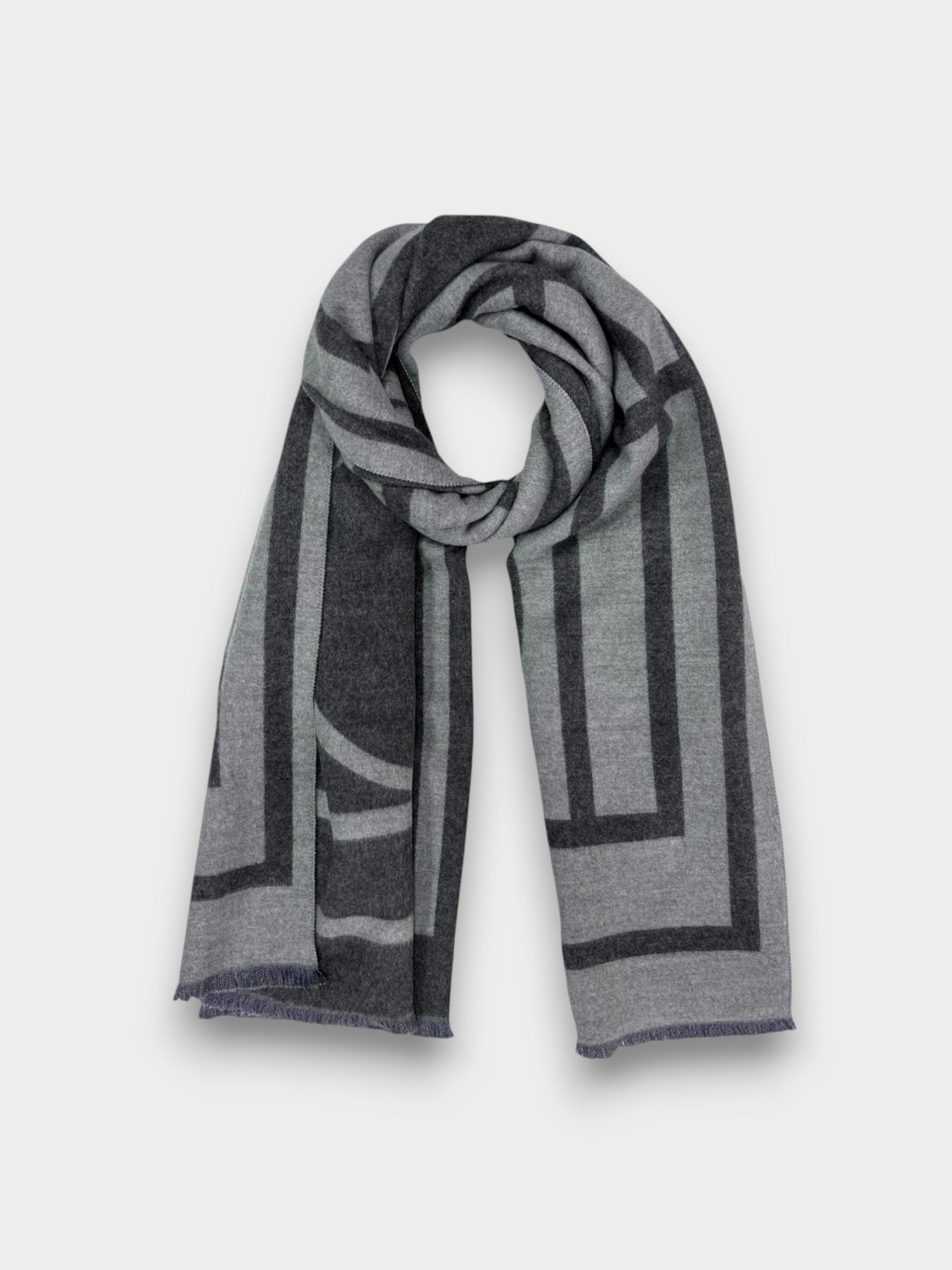 Geometric reversible cashmere mix winter scarf - Grey