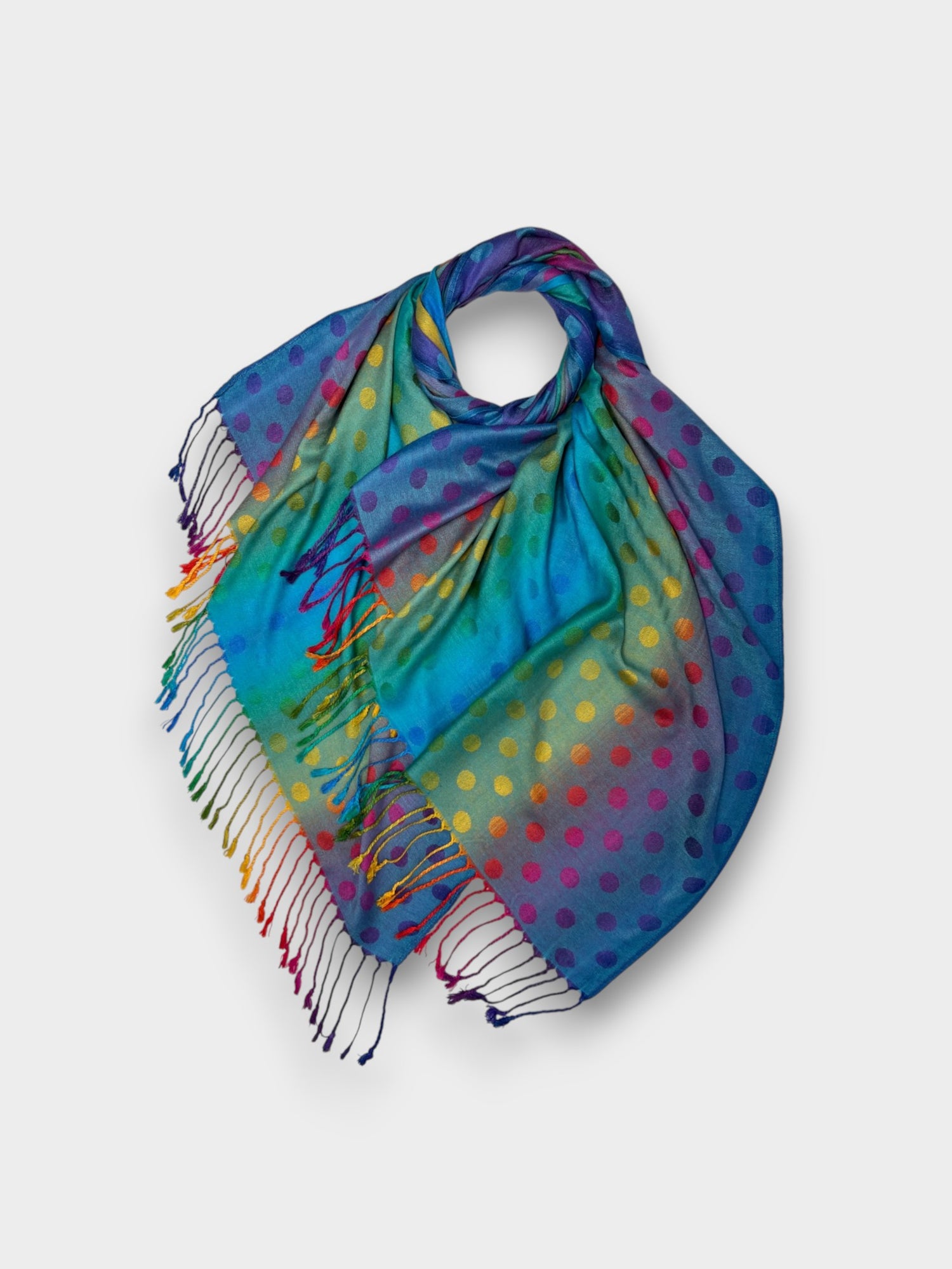 Reversible Pashmina - Rainbow Dots Print - Teal