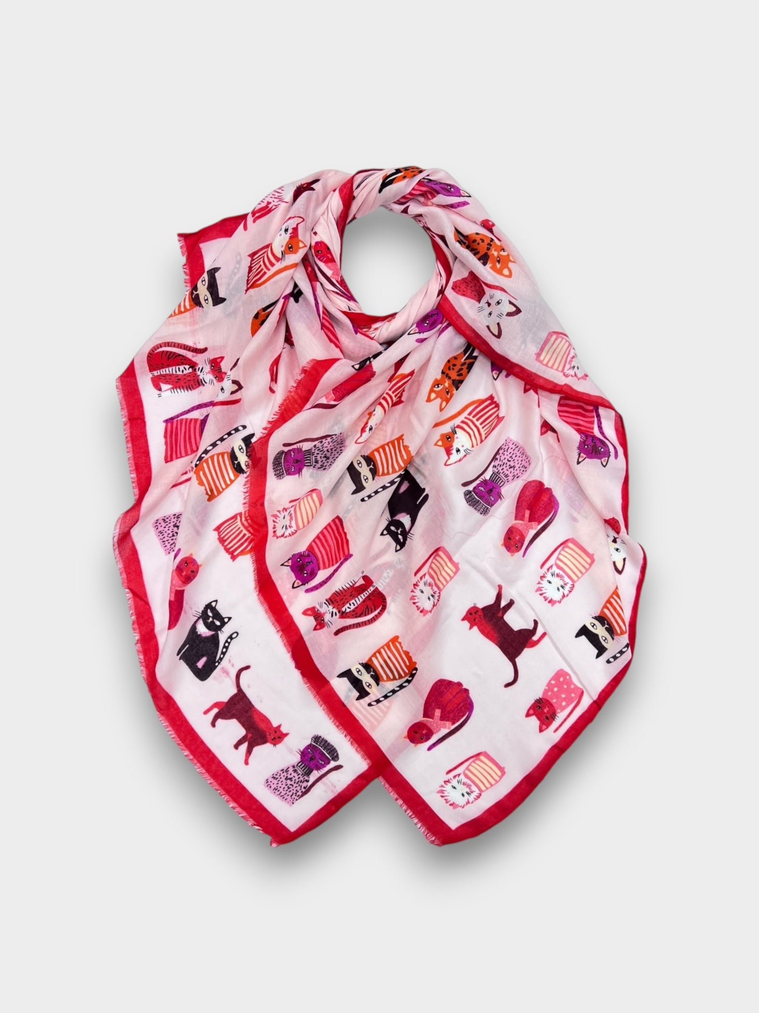 Cats wearing hats print scarf - Red