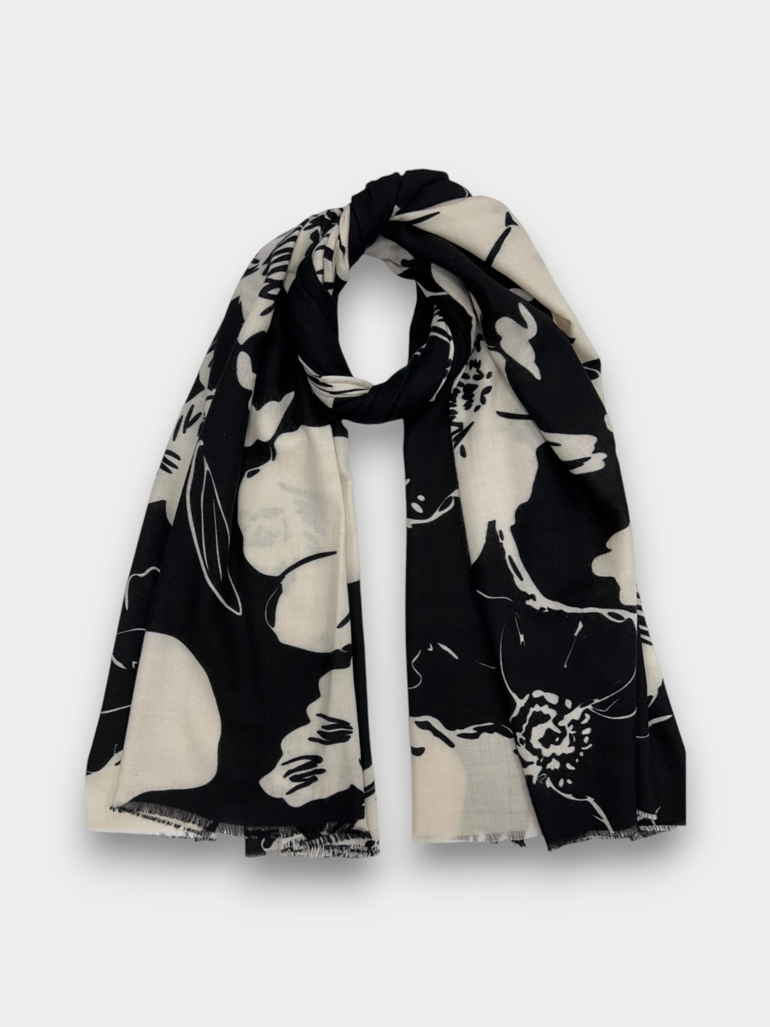 Flower sketch print of medium weight scarf - Black