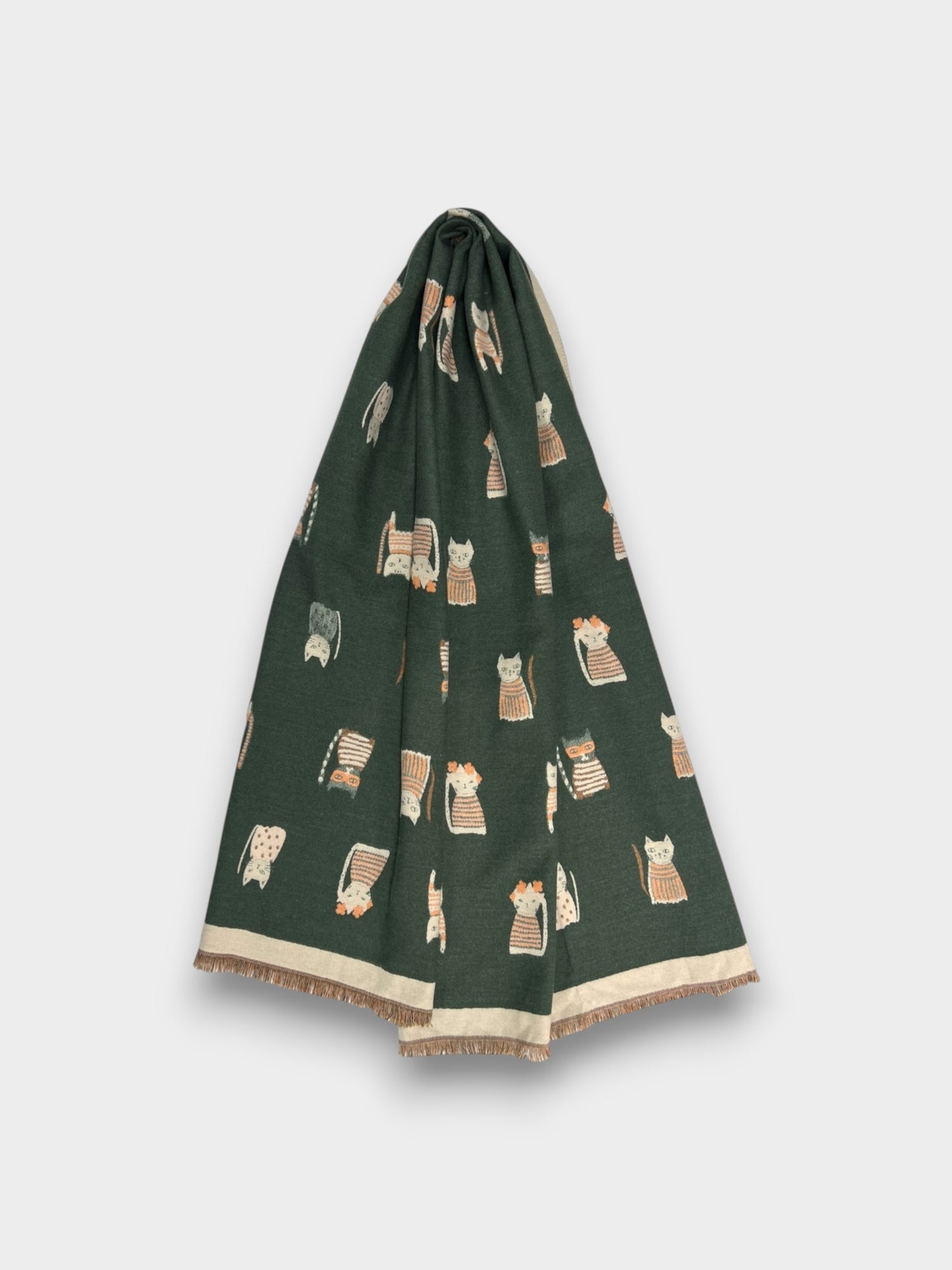 Colourful Cat prints on Wool blend - Khaki