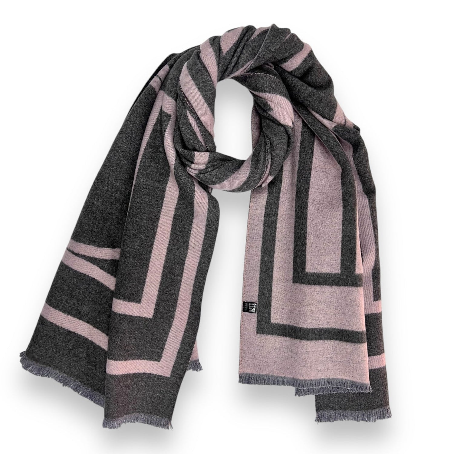 Geometric reversible cashmere mix winter scarf - Pink