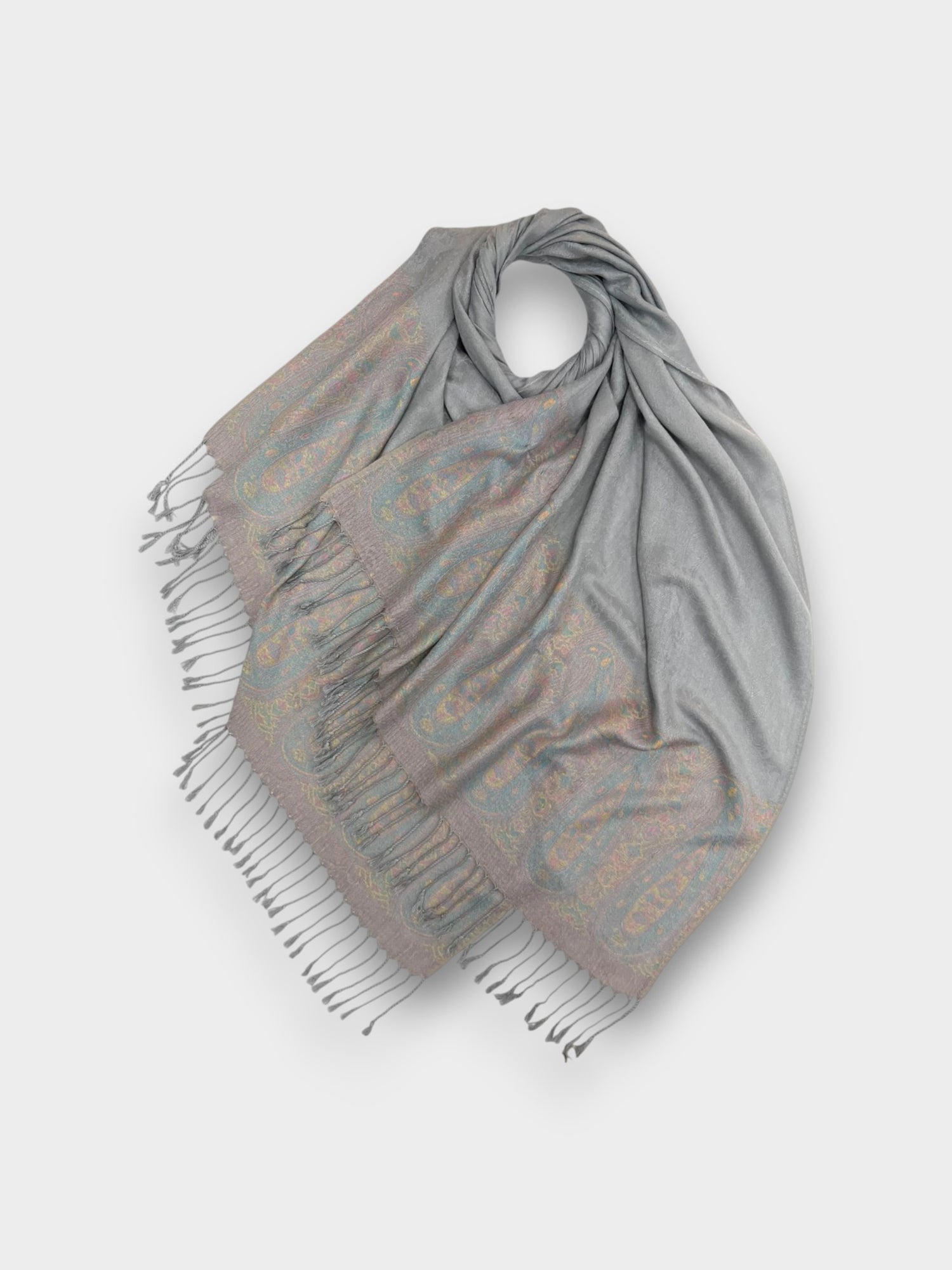 Pashmina - Two Tone Paisley Print - Grey