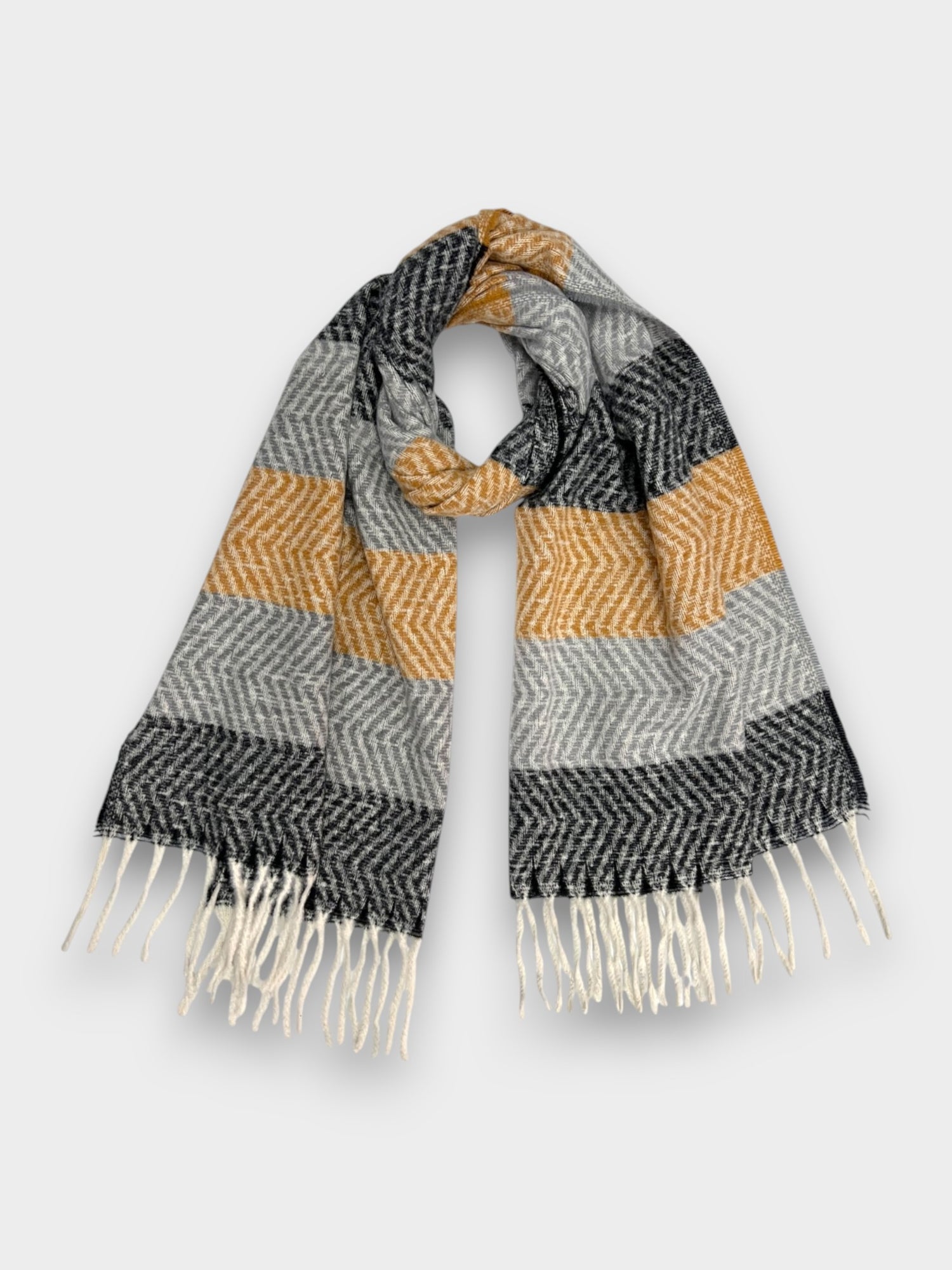 Colourfull striped zigzag winter scarf - Black Grey