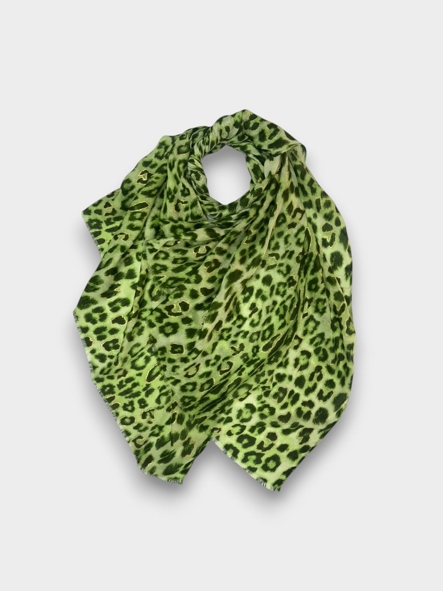 Leopard printed scarf with golden lines in green - Default Title