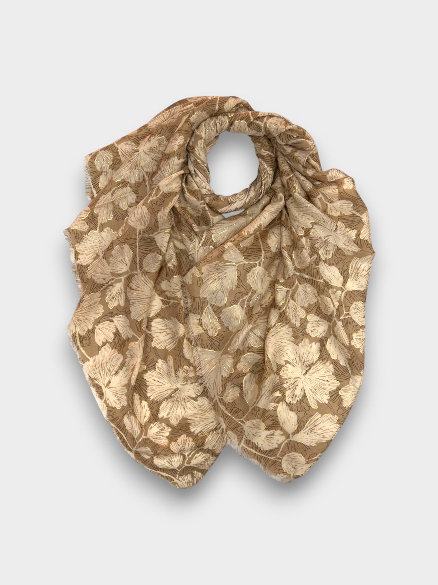 Autumn Gooseberry Leaves print with Gold foil - Beige