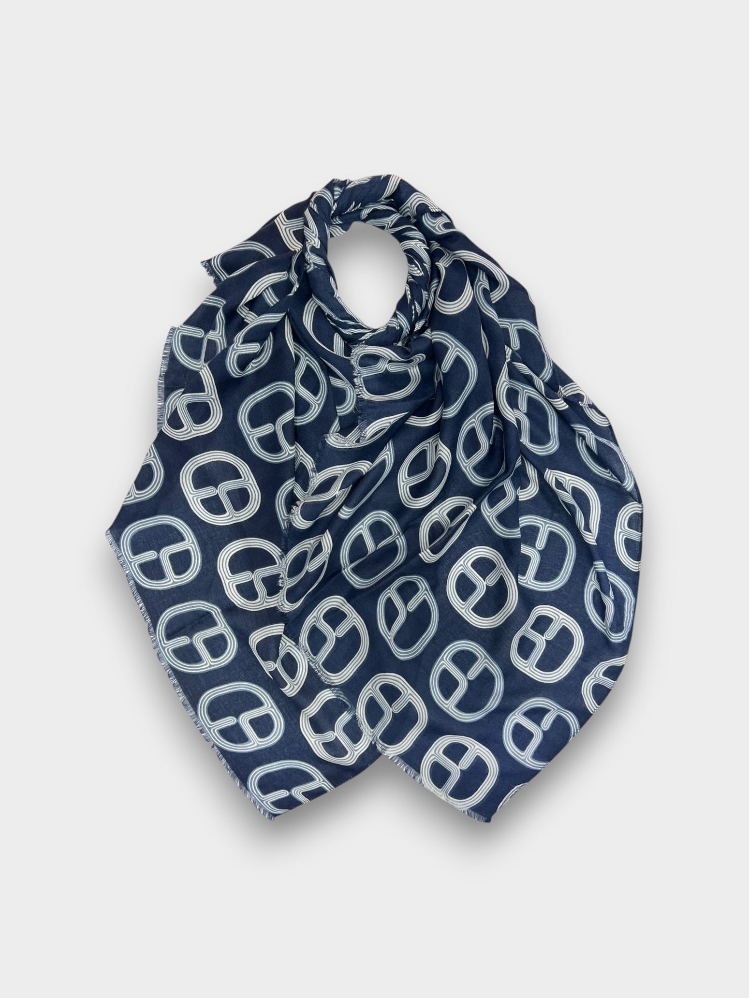 Buckle chain print scarf - Navy